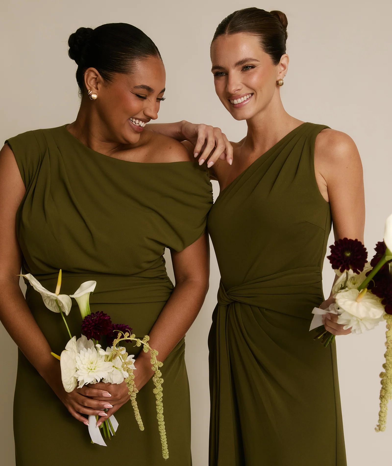 Asymmetric Neck Stretch Sculpt Bridesmaid Dress - Fern Green - Image 7