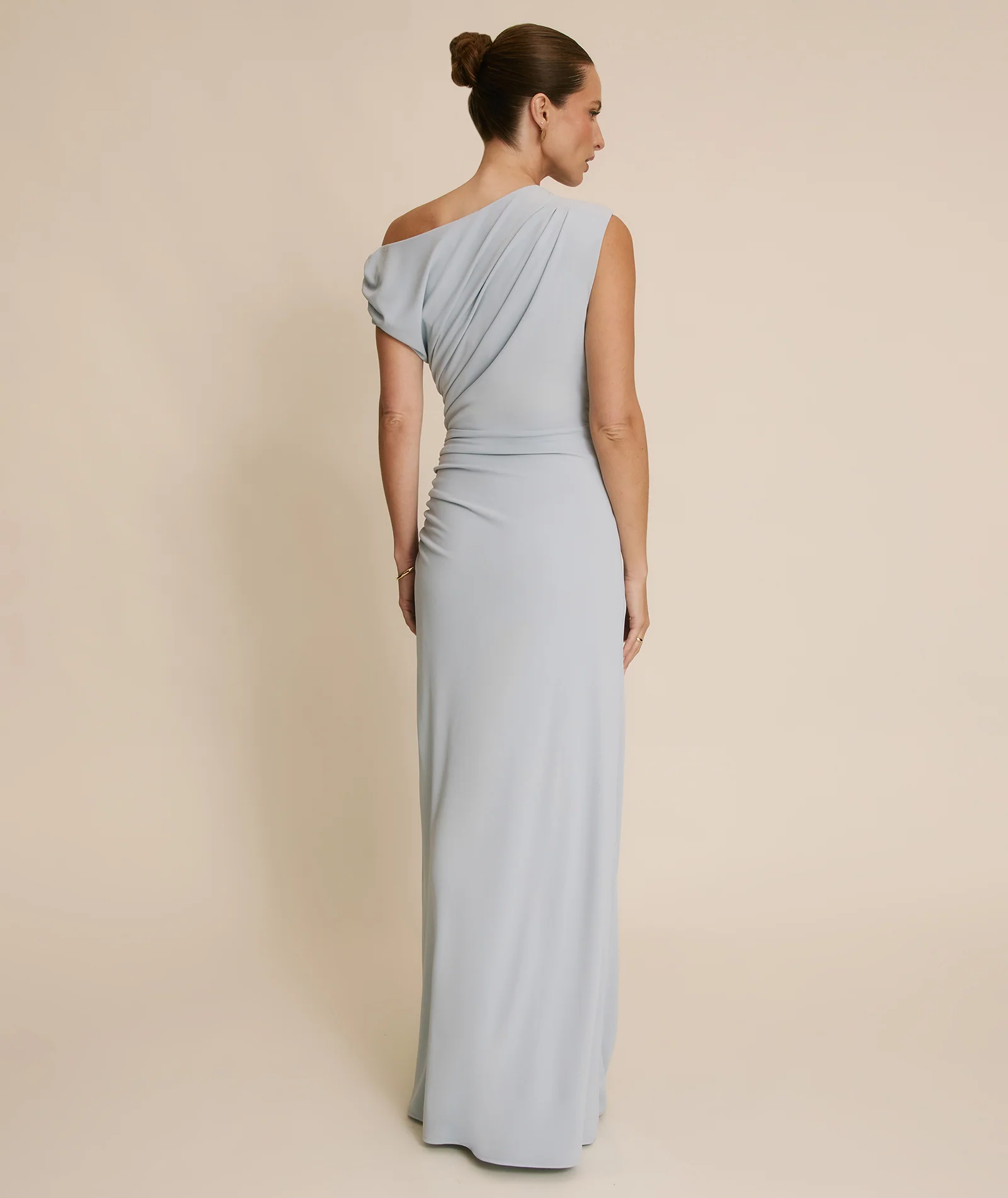 Asymmetric Neck Stretch Sculpt Bridesmaid Dress - Pale Blue - Image 4