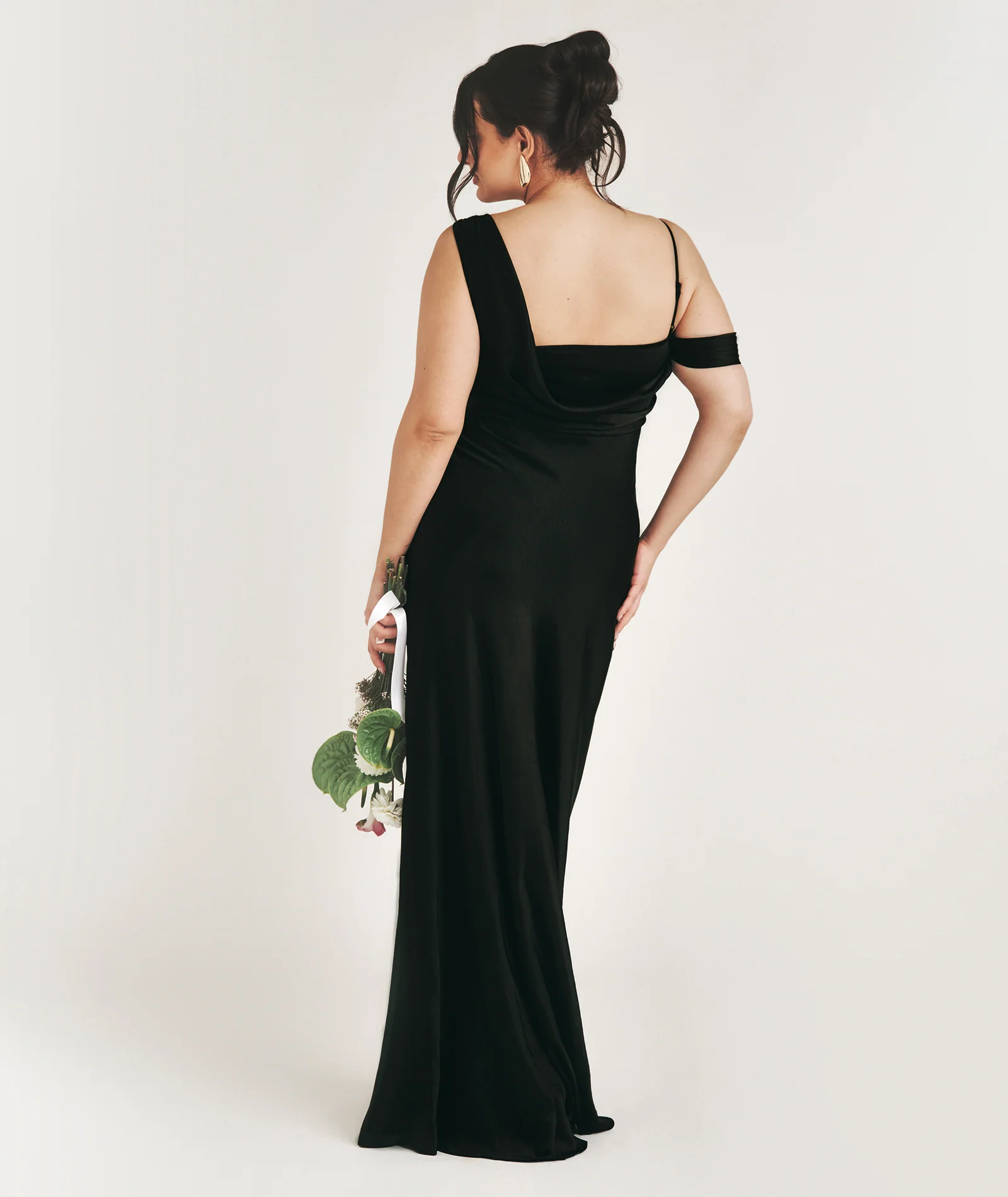 Asymmetrical Satin Bridesmaid Dress - Black - Image 4
