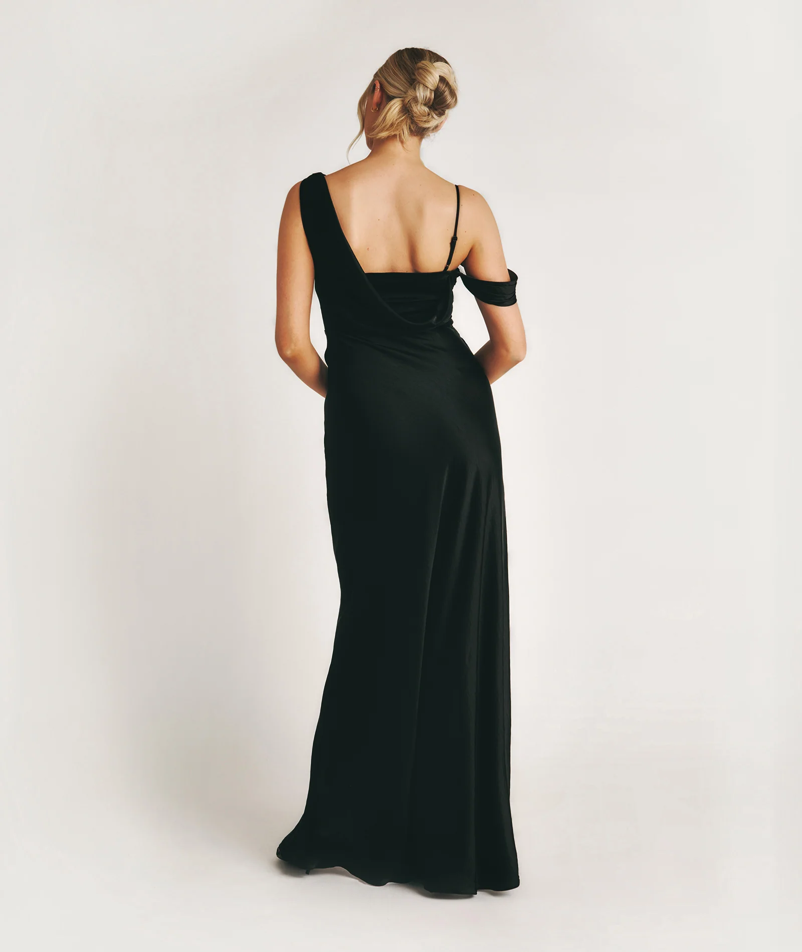 Asymmetrical Satin Bridesmaid Dress - Black - Image 7