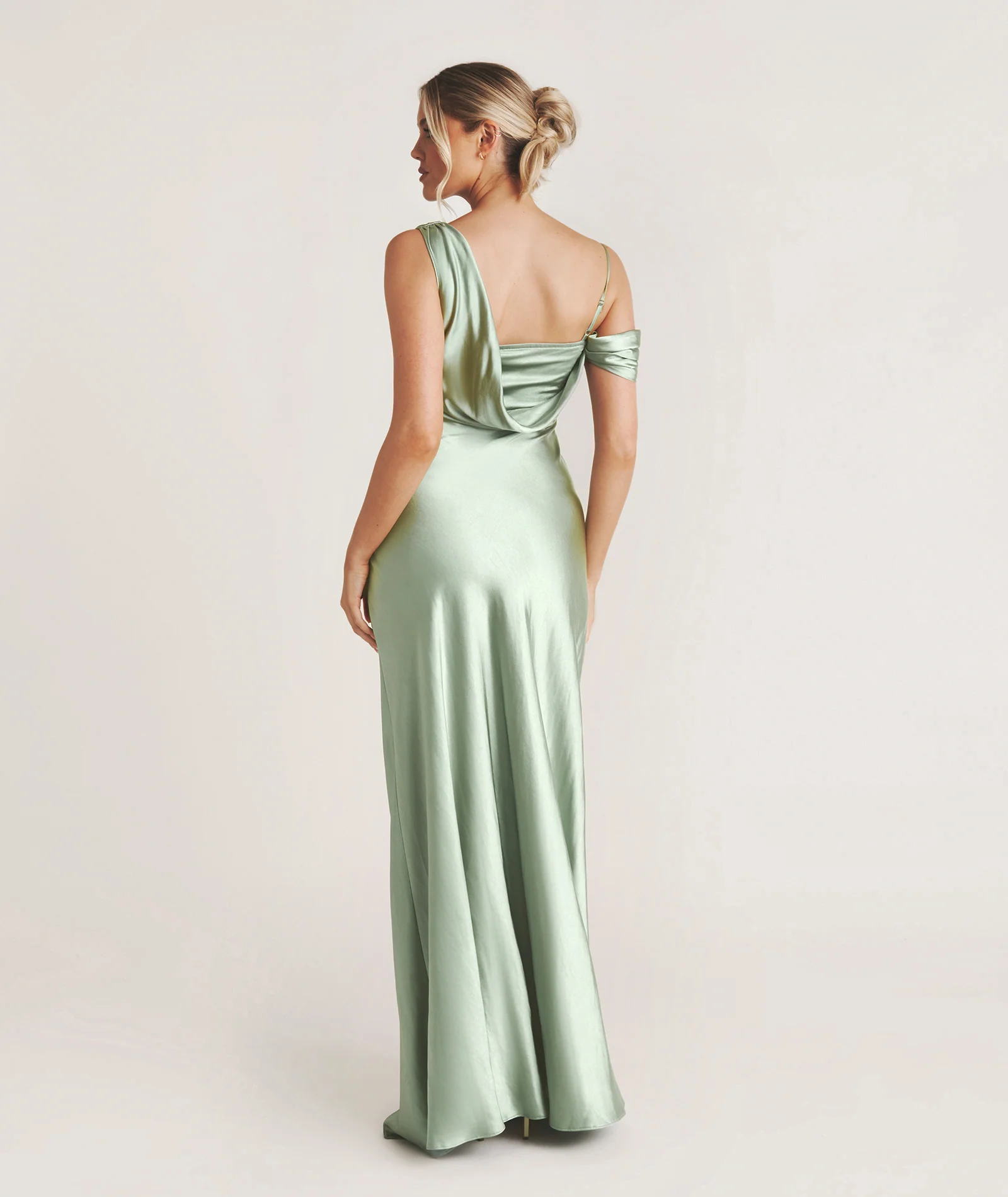 Asymmetrical Satin Bridesmaid Dress - Sage - Image 5