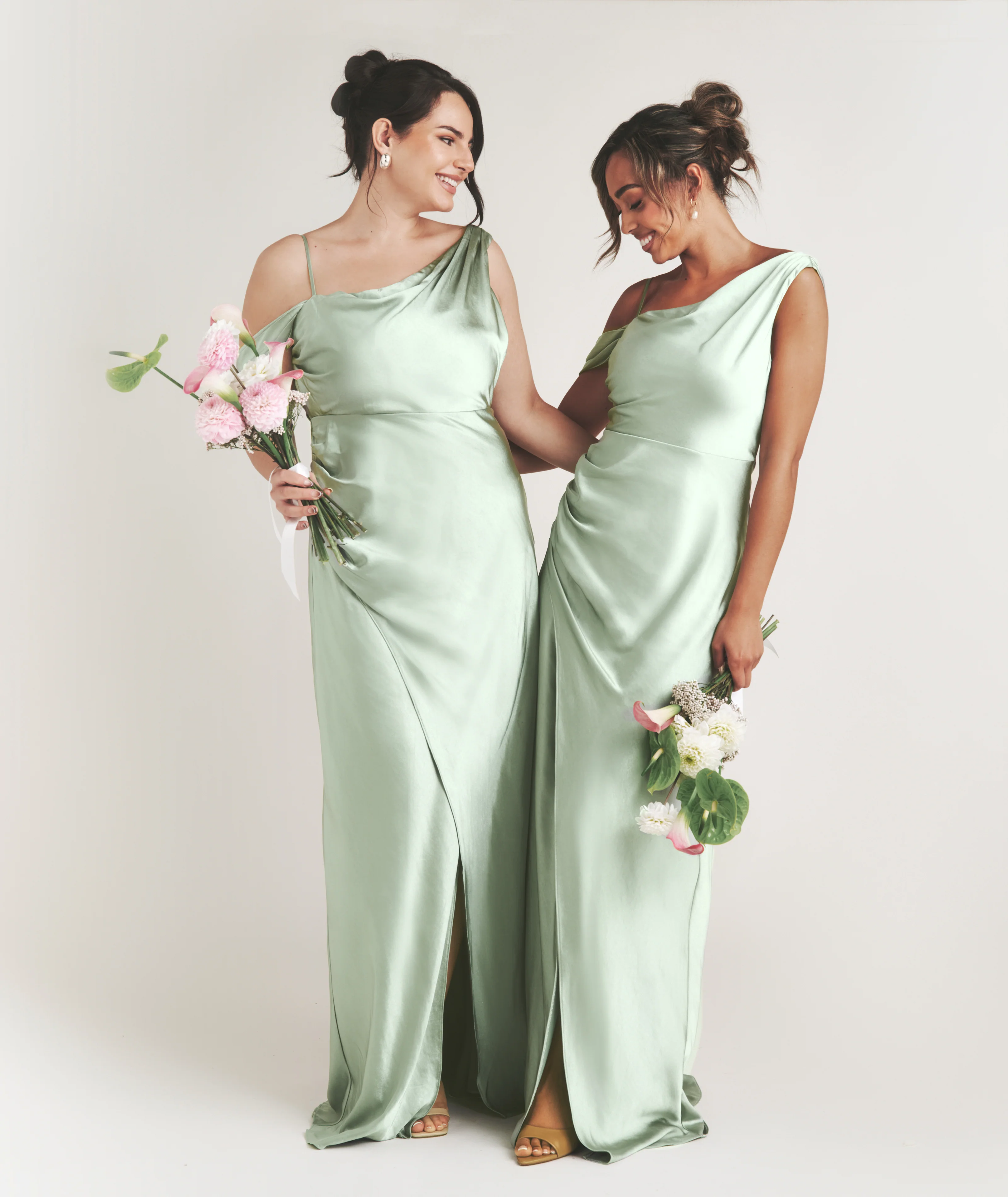 Asymmetrical Satin Bridesmaid Dress - Sage - Image 7