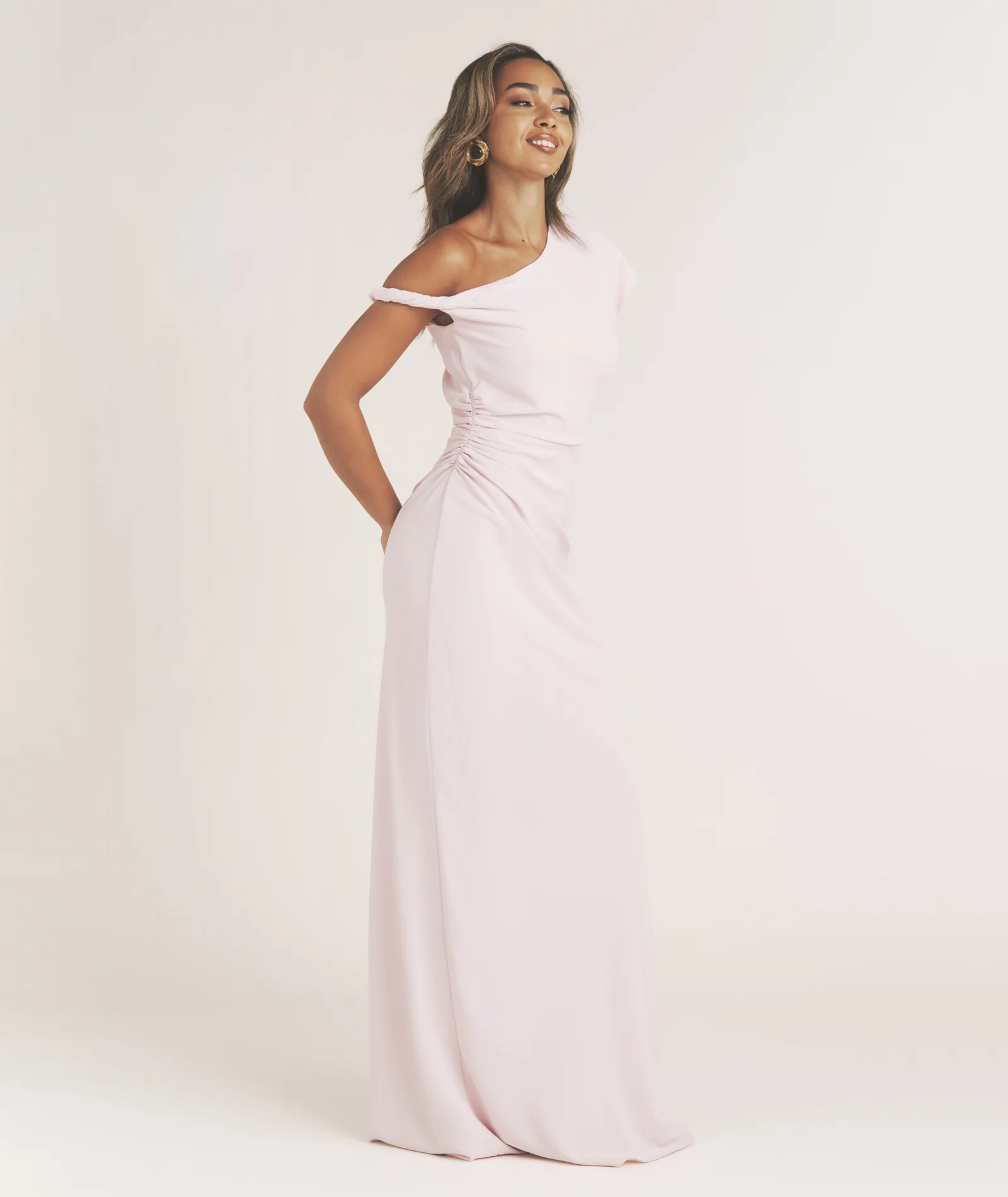 Asymmetrical Twist Detail Maxi Dress - Pink - Image 3