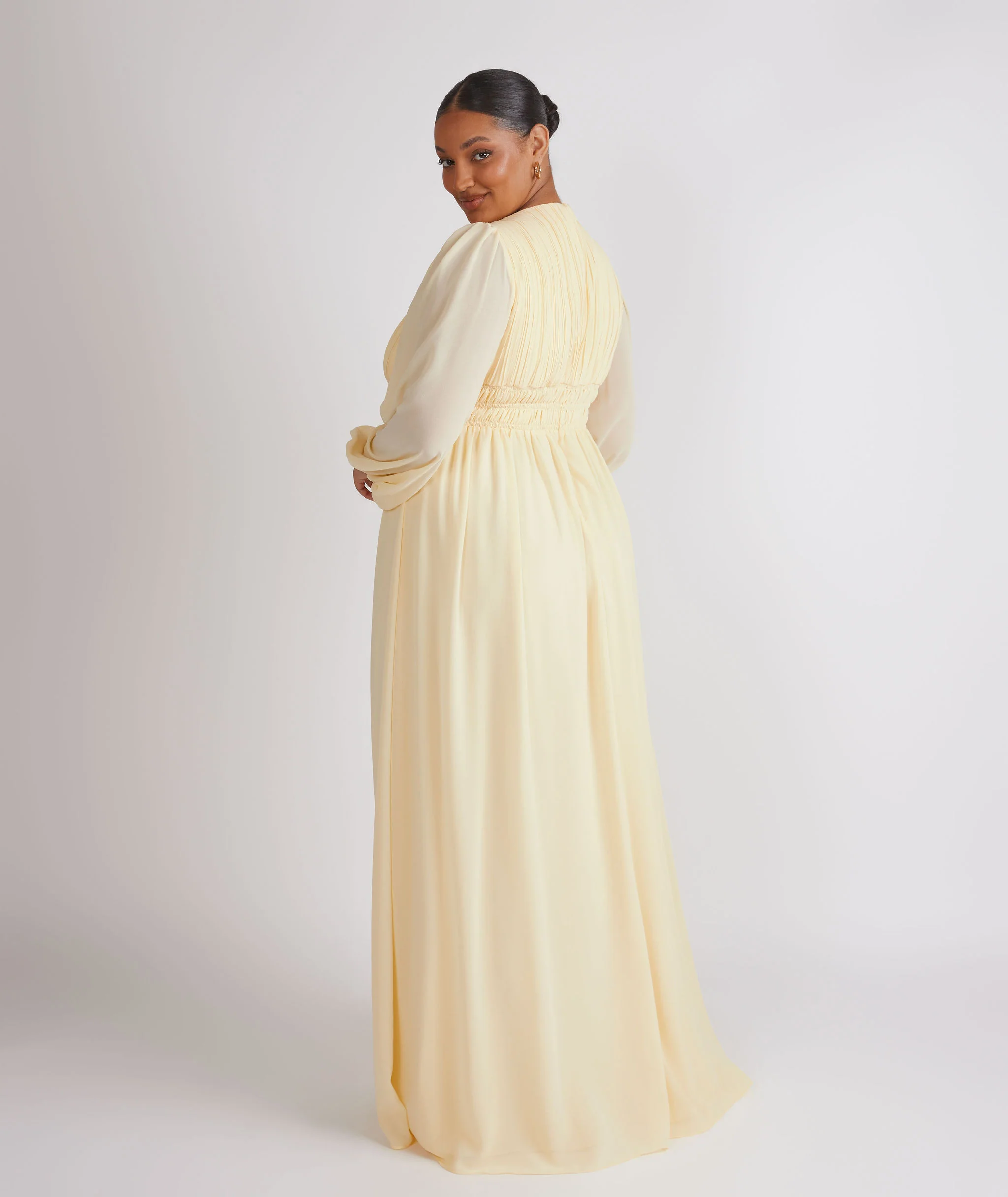Balloon Sleeve Chiffon Bridesmaid Dress - Butter Lemon - Image 4