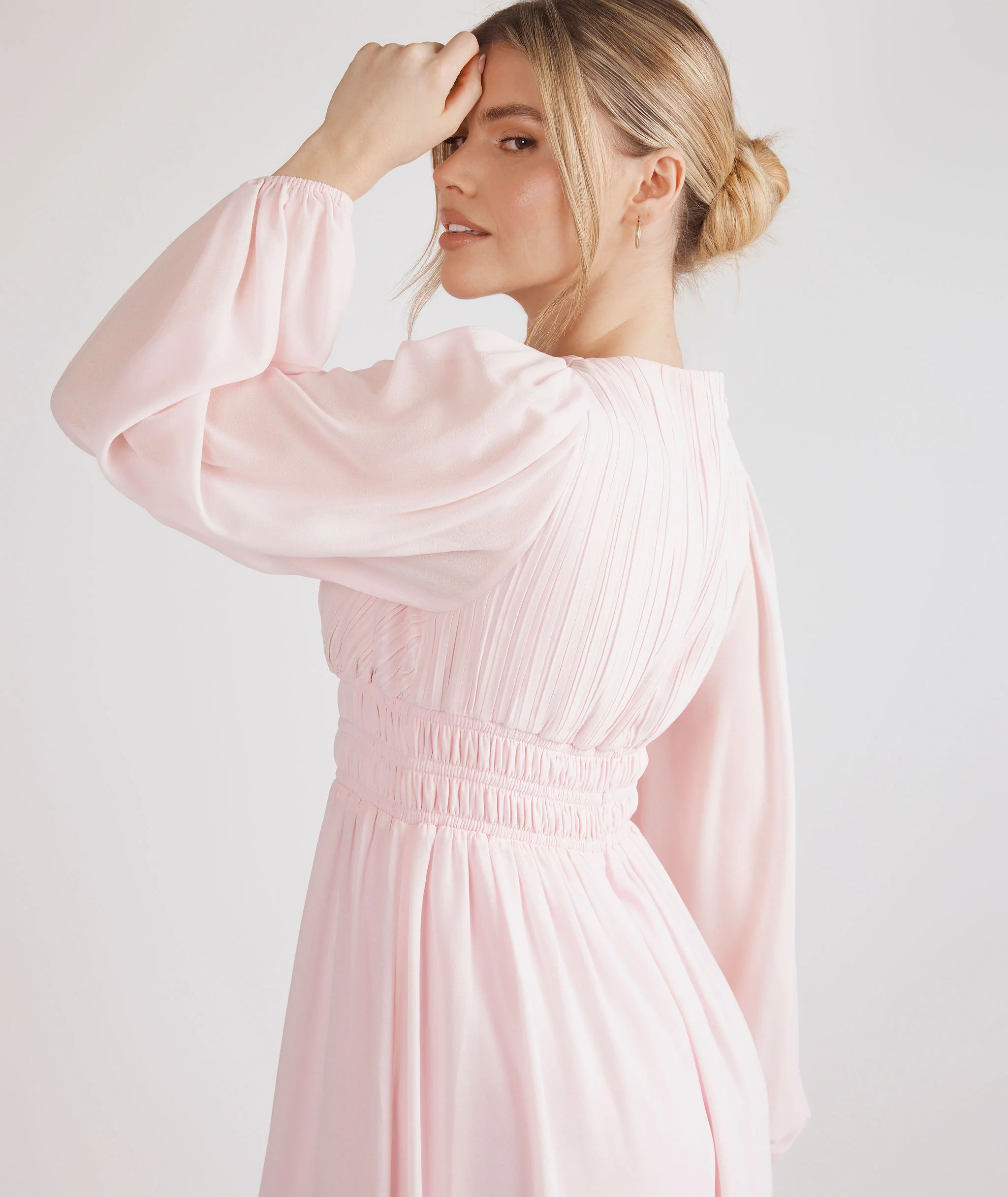 Balloon Sleeve Chiffon Bridesmaid Dress  - Pale Pink - Image 2