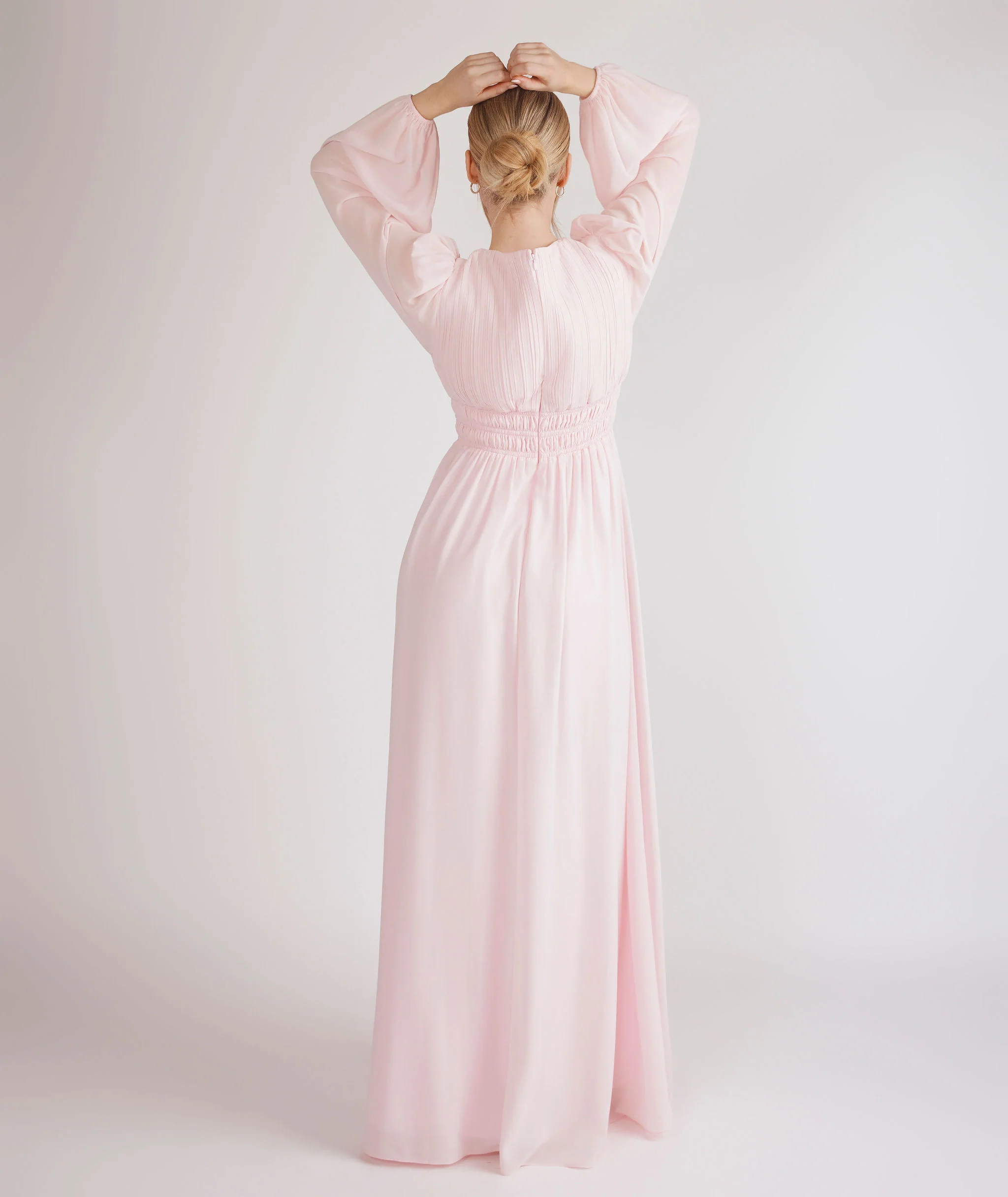 Balloon Sleeve Chiffon Bridesmaid Dress  - Pale Pink - Image 4