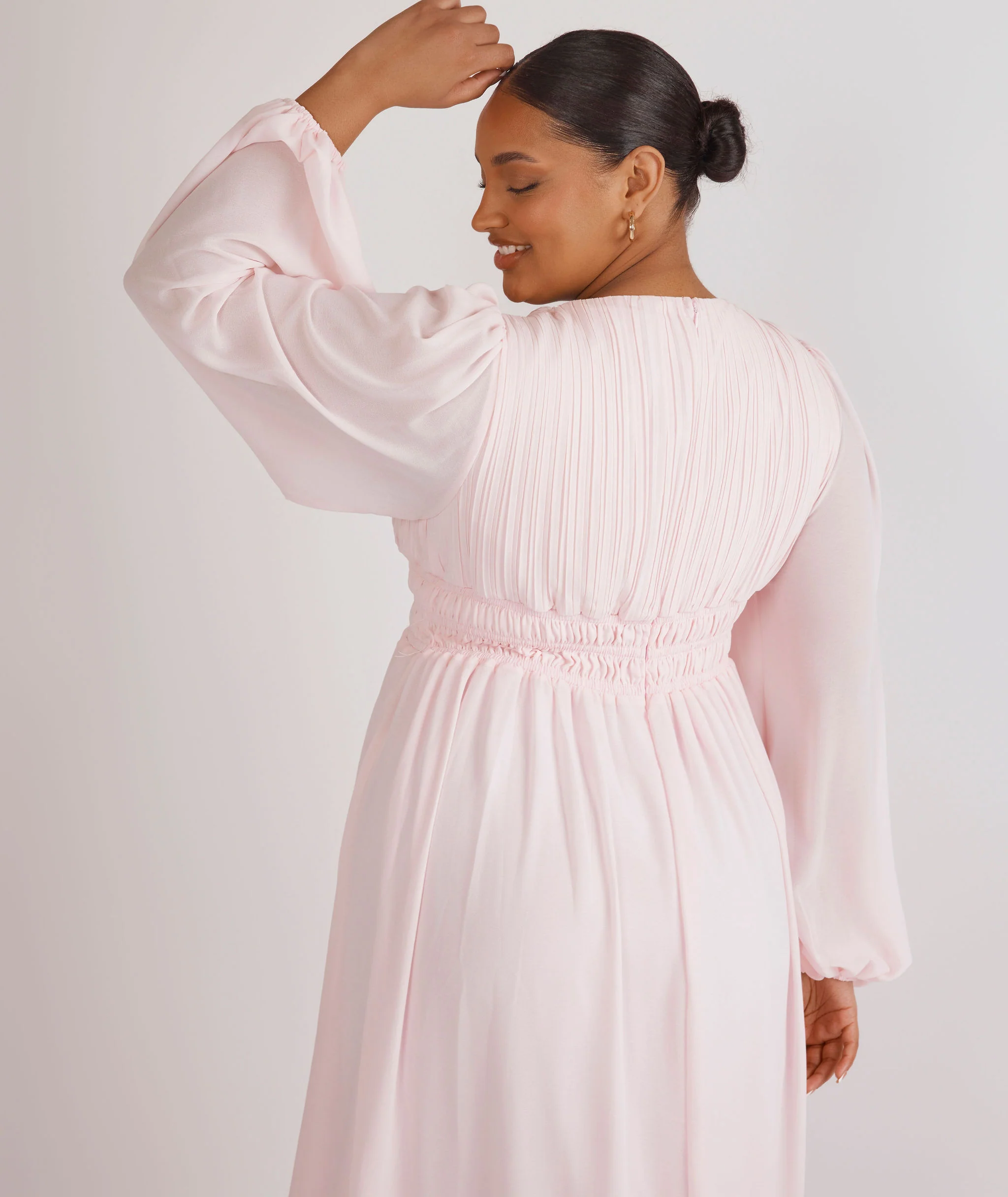 Balloon Sleeve Chiffon Bridesmaid Dress  - Pale Pink - Image 5