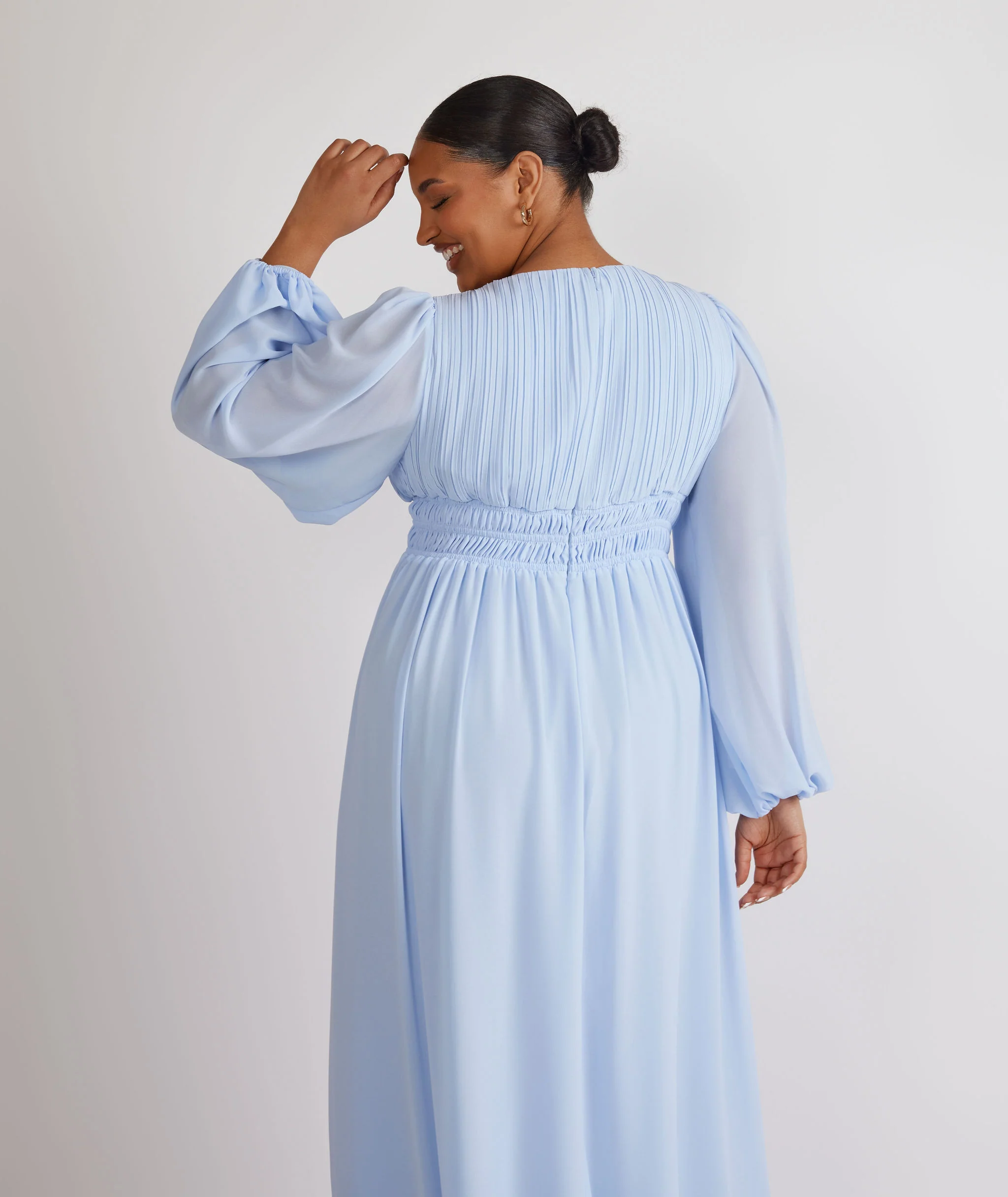 Balloon Sleeve Chiffon Bridesmaid Dress - Cornflower Blue - Image 2