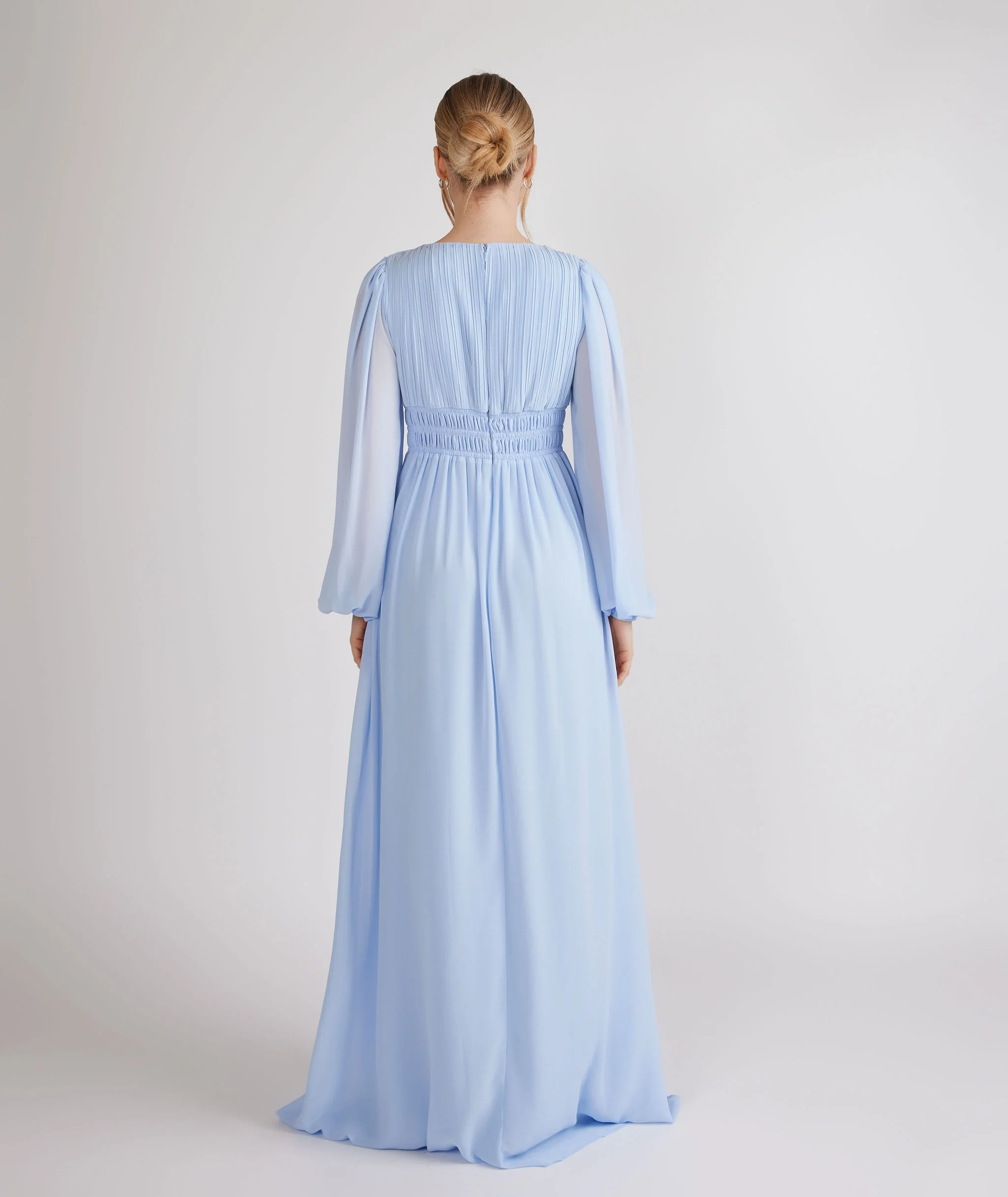 Balloon Sleeve Chiffon Bridesmaid Dress - Cornflower Blue - Image 6