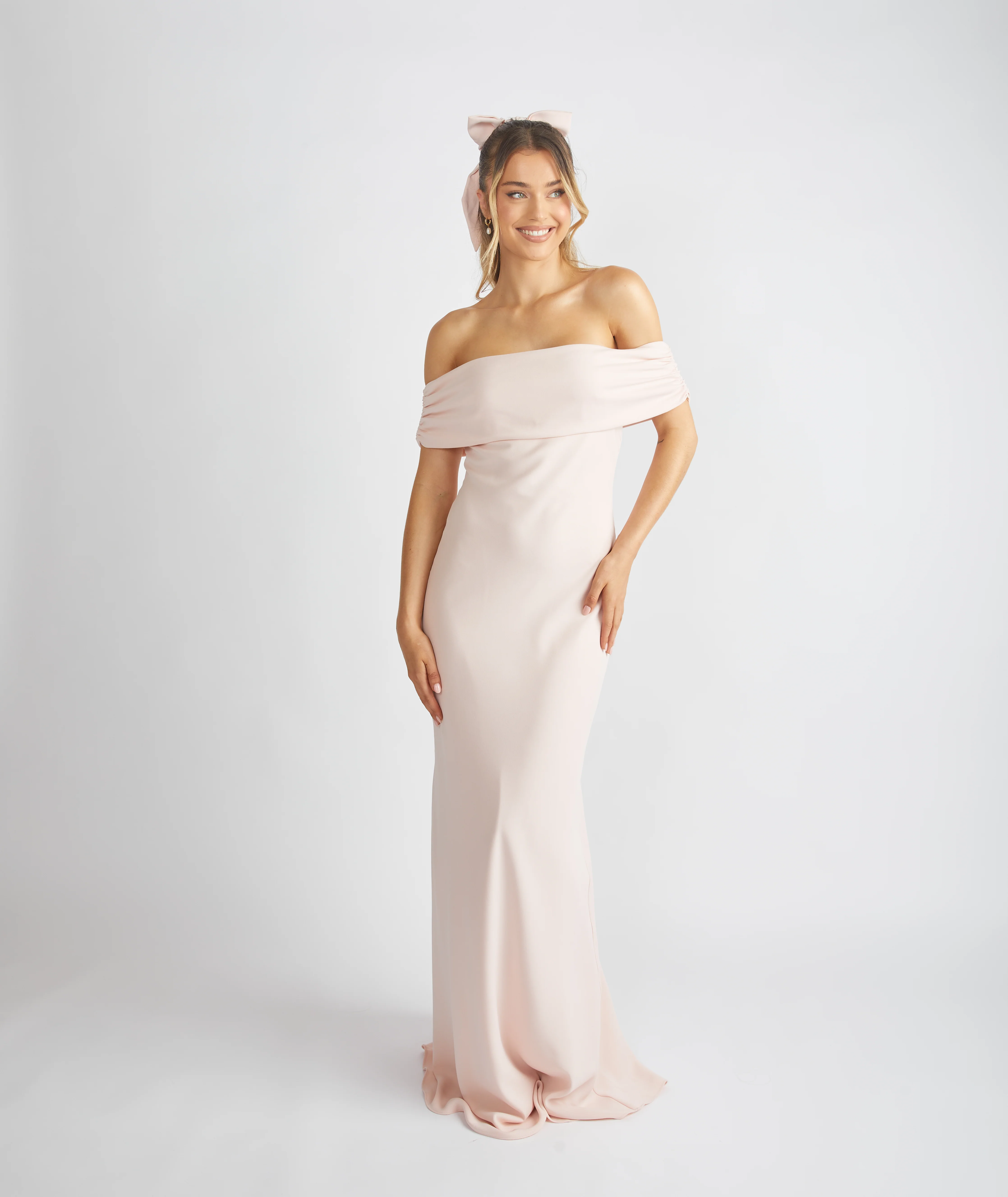 Bardot Crepe Bridesmaid Dress - Blush - Image 5