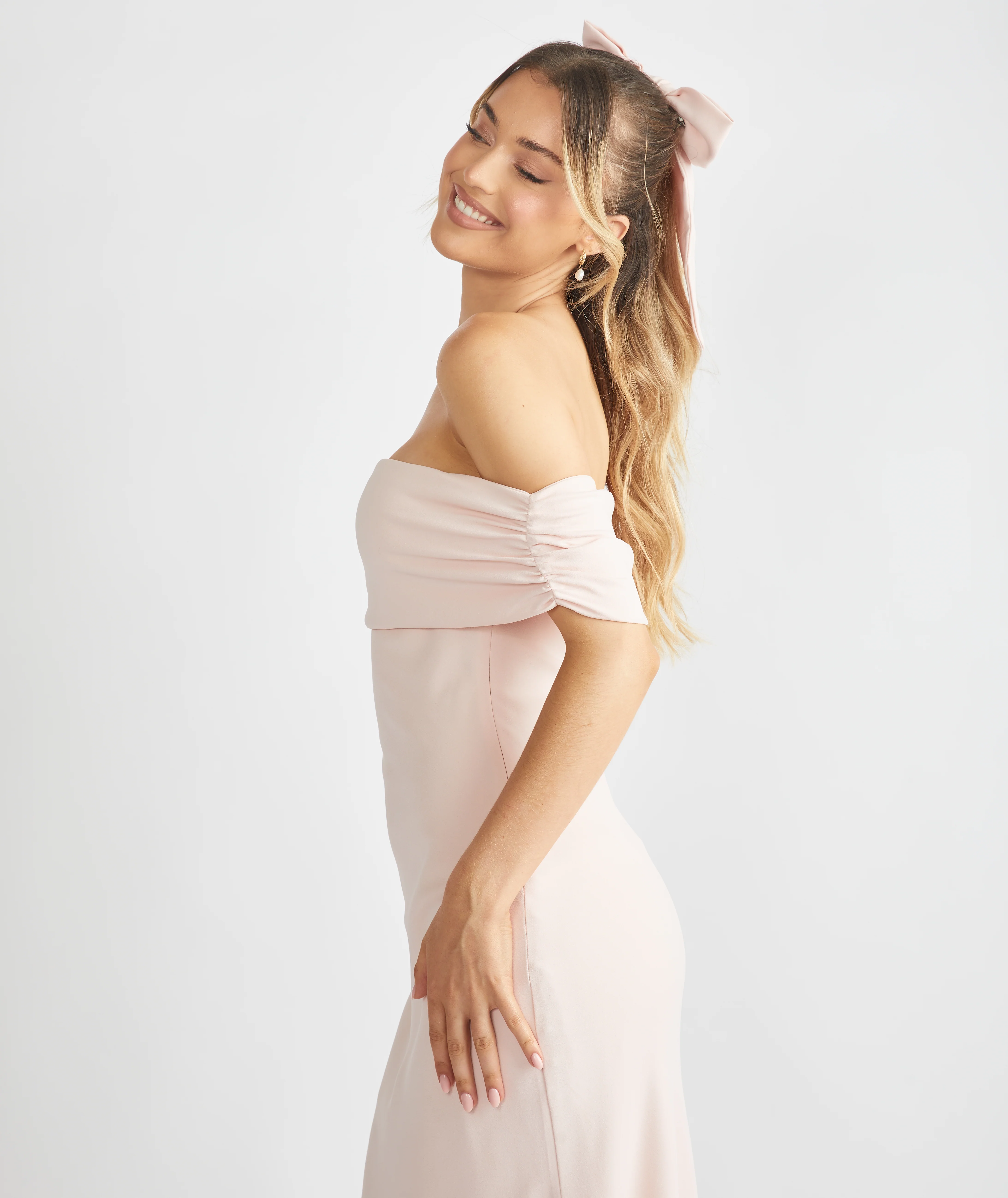 Bardot Crepe Bridesmaid Dress - Blush - Image 6