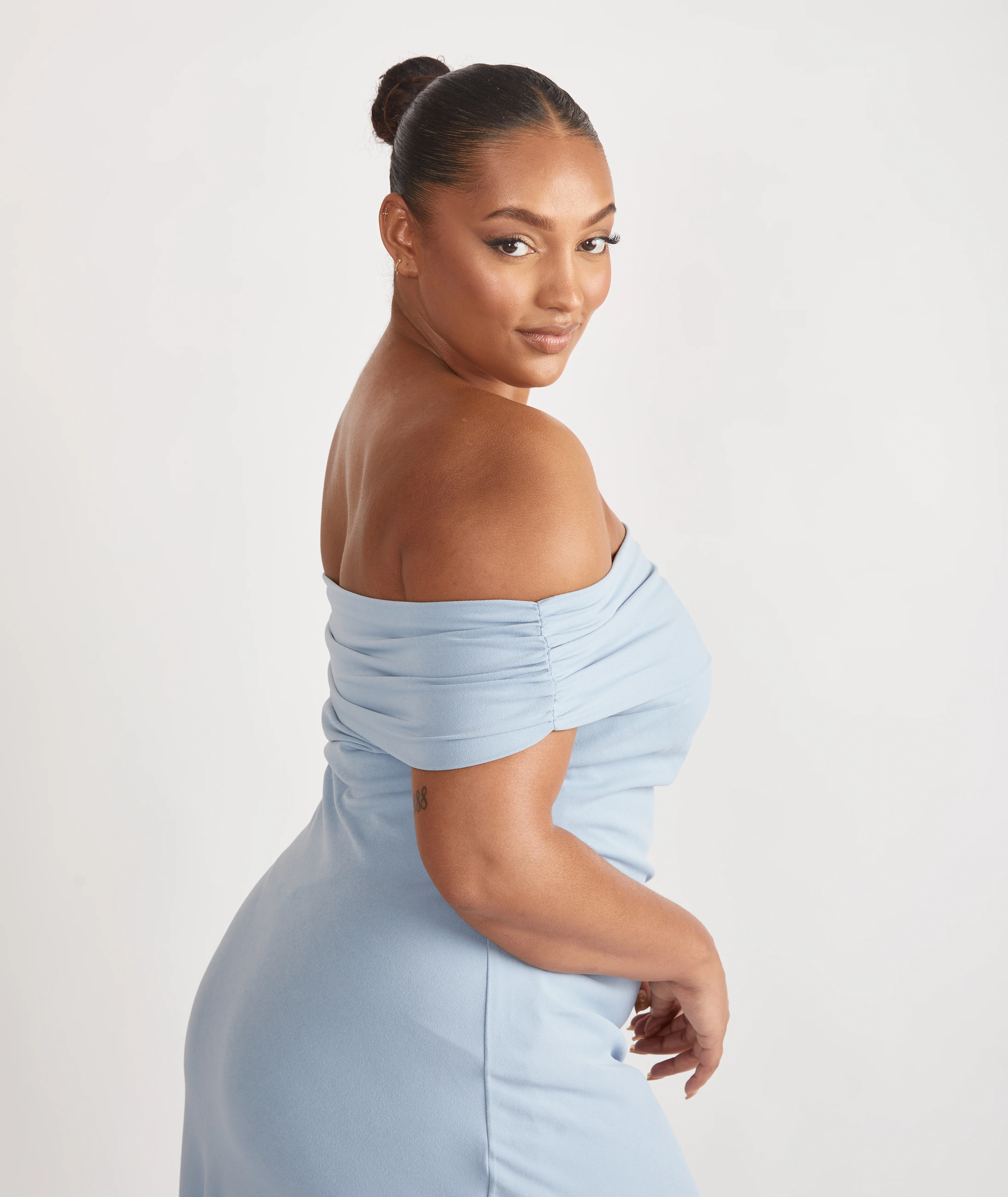 Bardot Crepe Bridesmaid Dress - Pale Blue - Image 6