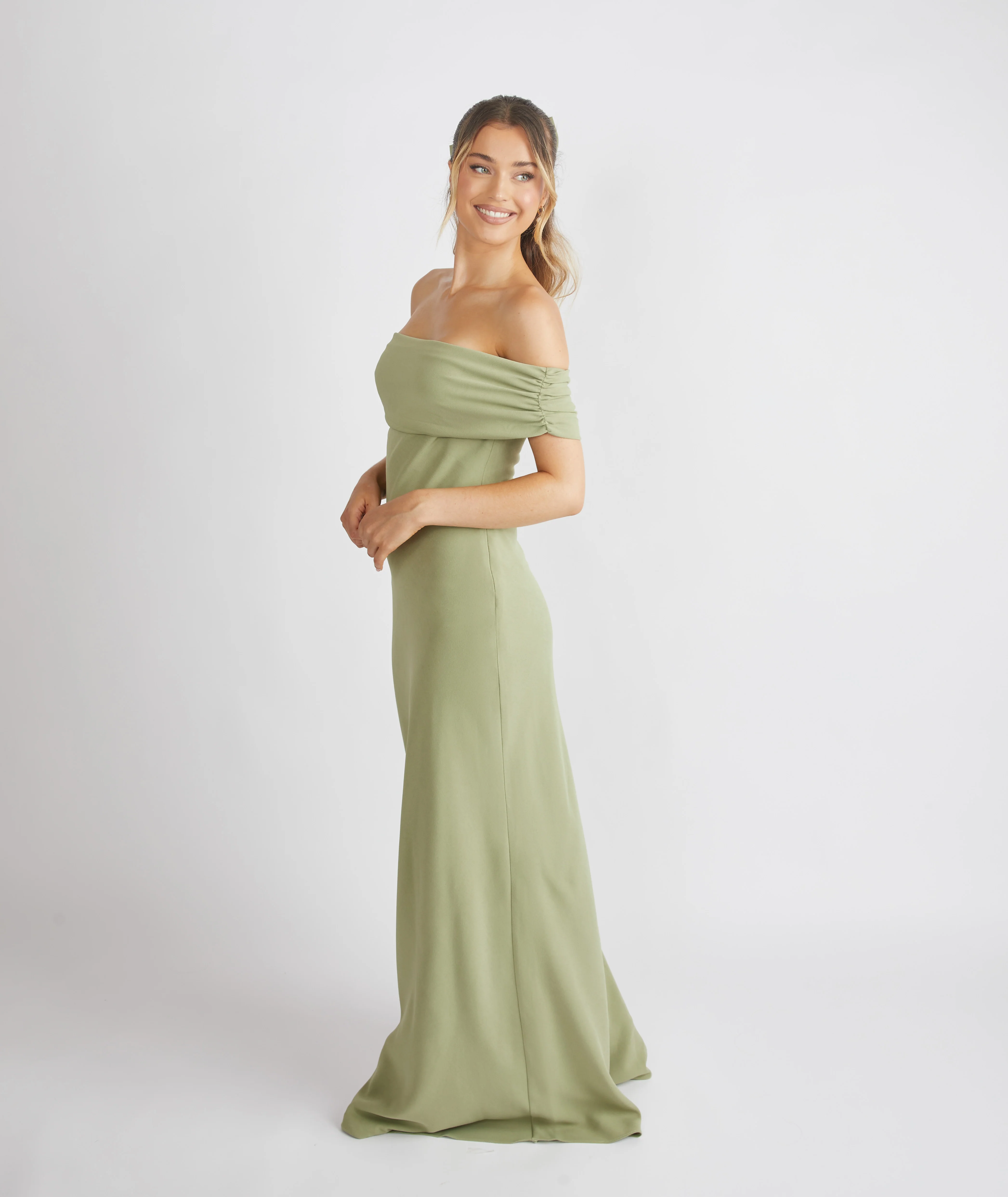 Bardot Crepe Bridesmaid Dress - Sage - Image 2
