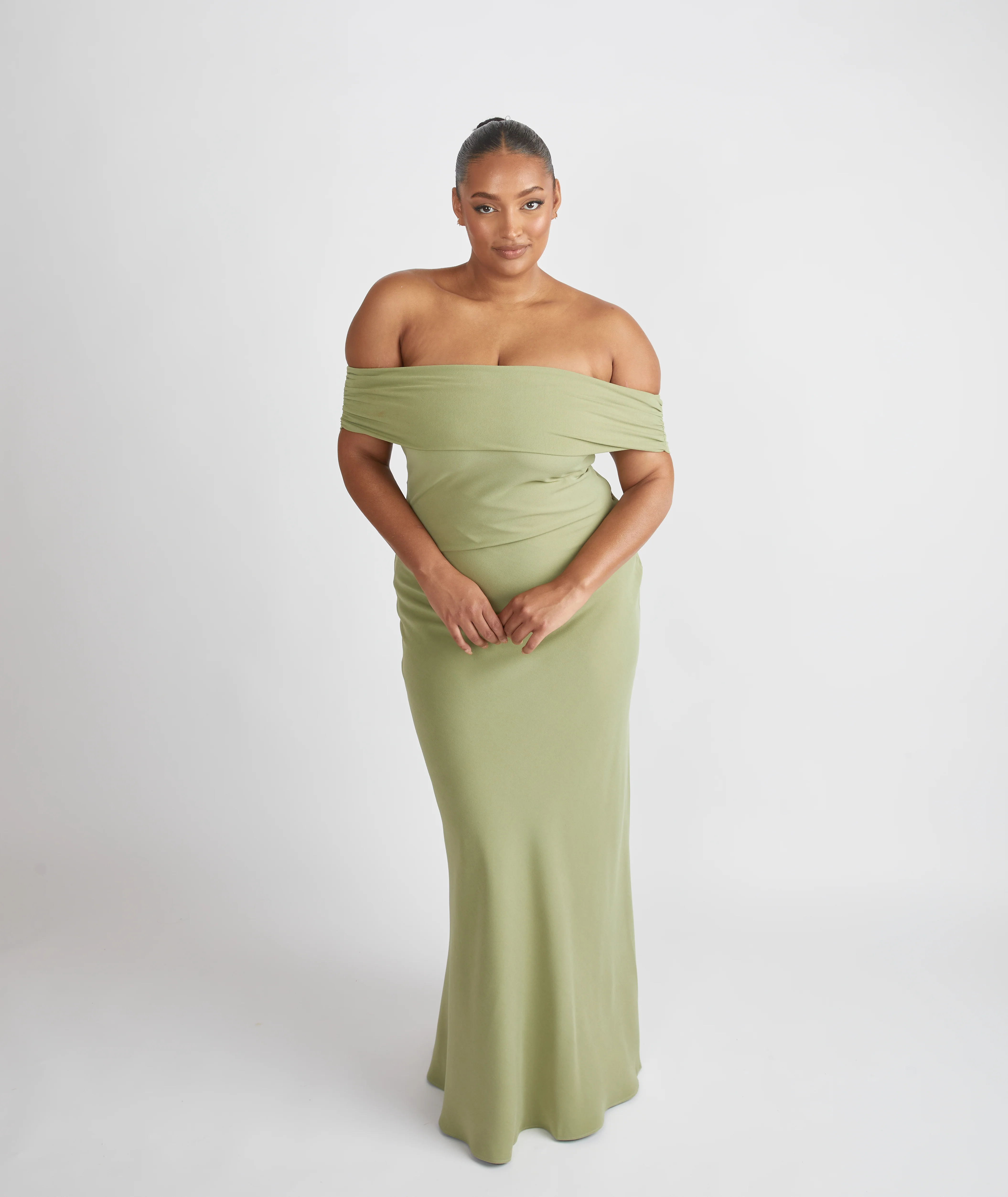 Bardot Crepe Bridesmaid Dress - Sage - Image 4