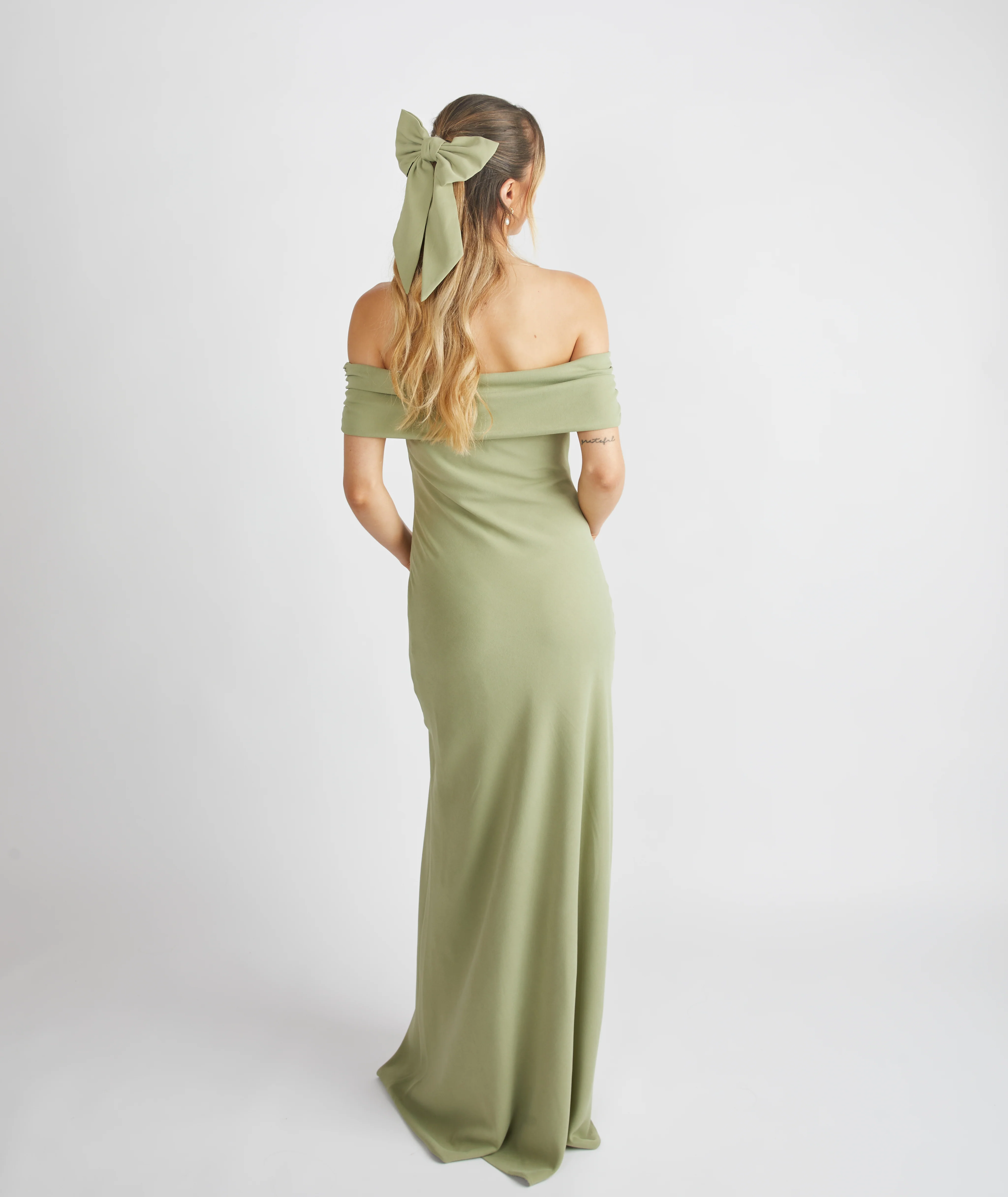 Bardot Crepe Bridesmaid Dress - Sage - Image 5
