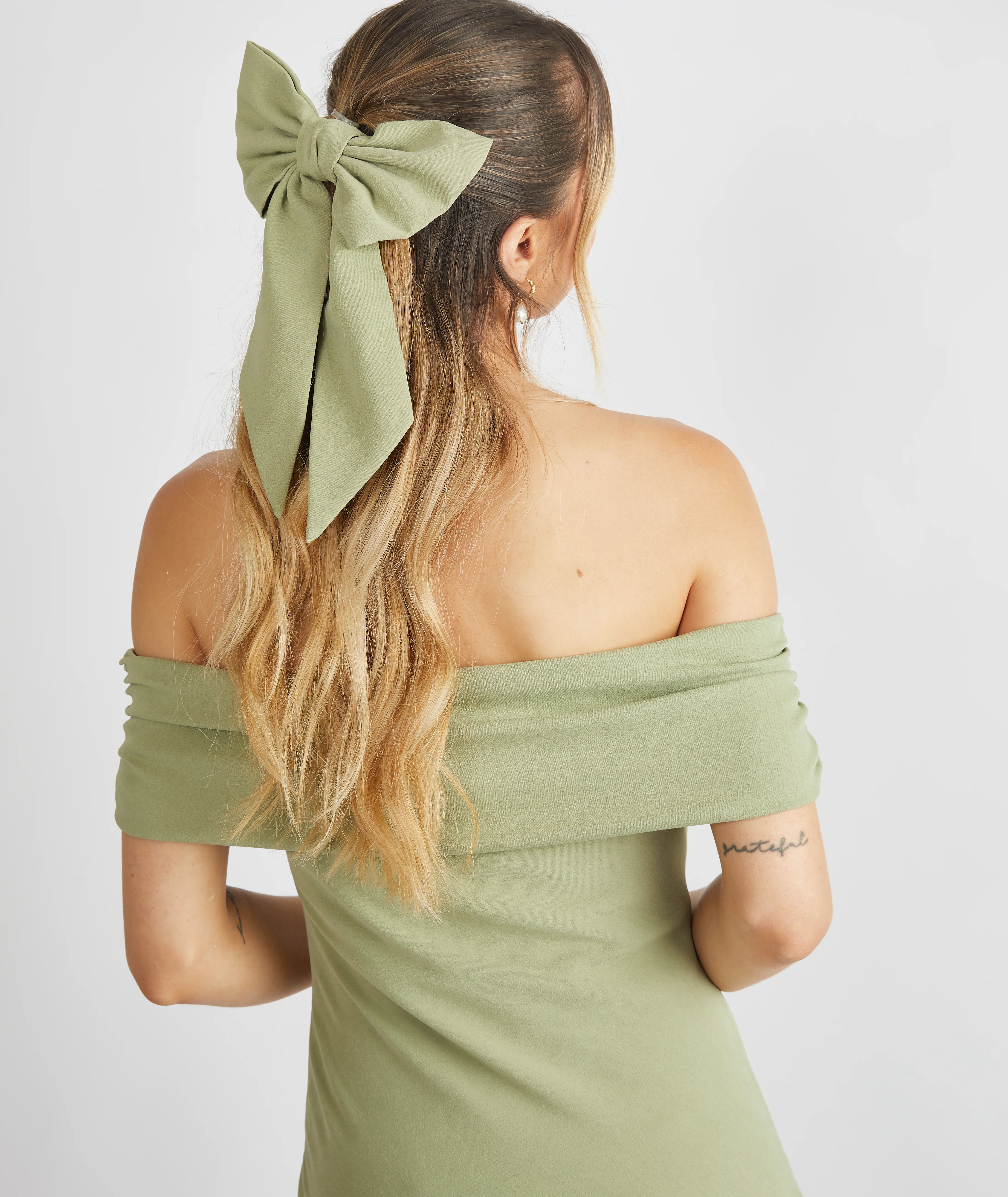 Bardot Crepe Bridesmaid Dress - Sage - Image 7