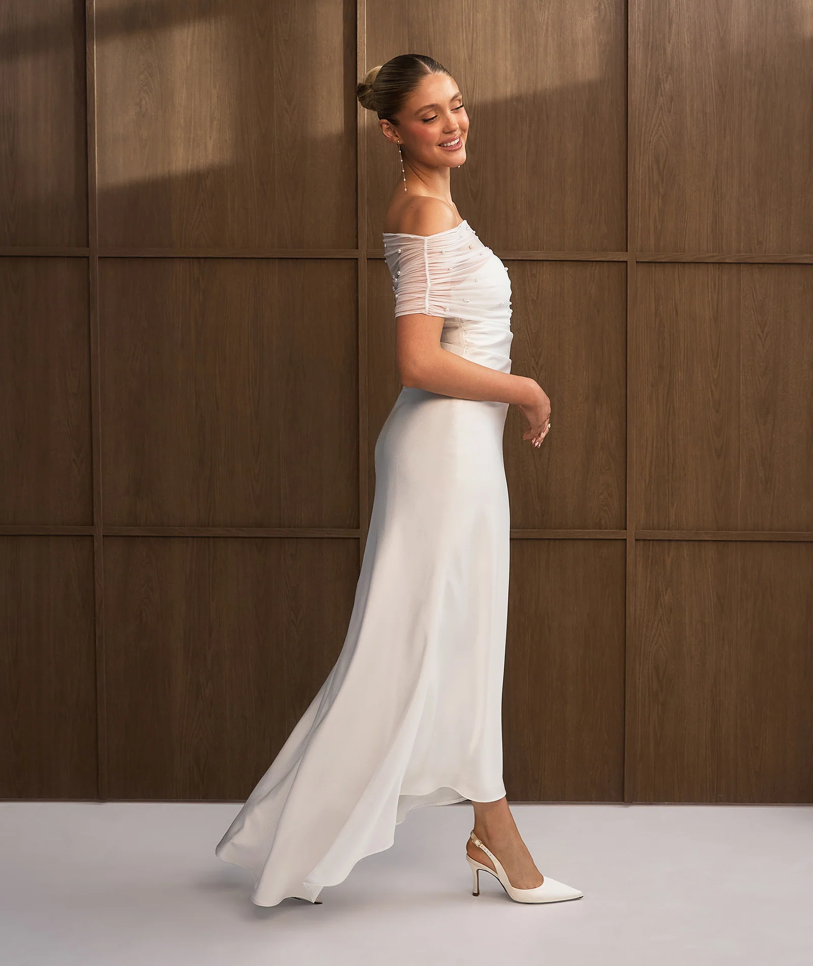 Bardot Pearl Detail Satin Midaxi Dress - White - Image 4