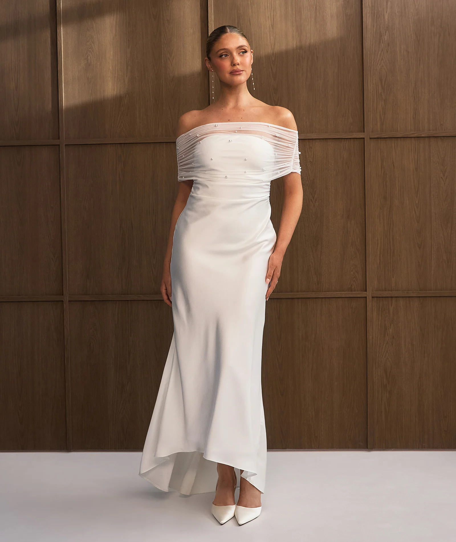 Bardot Pearl Detail Satin Midaxi Dress - White - Image 5