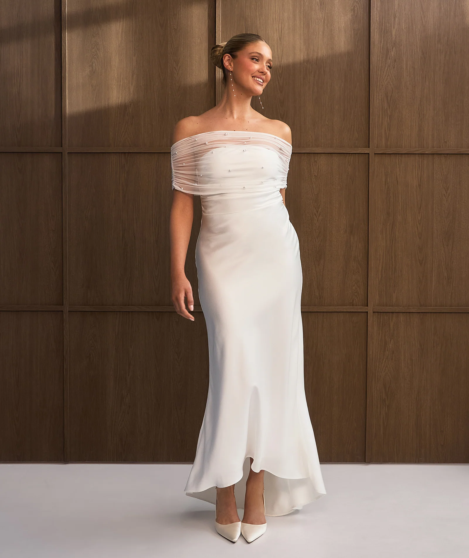 Bardot Pearl Detail Satin Midaxi Dress - White - Image 7