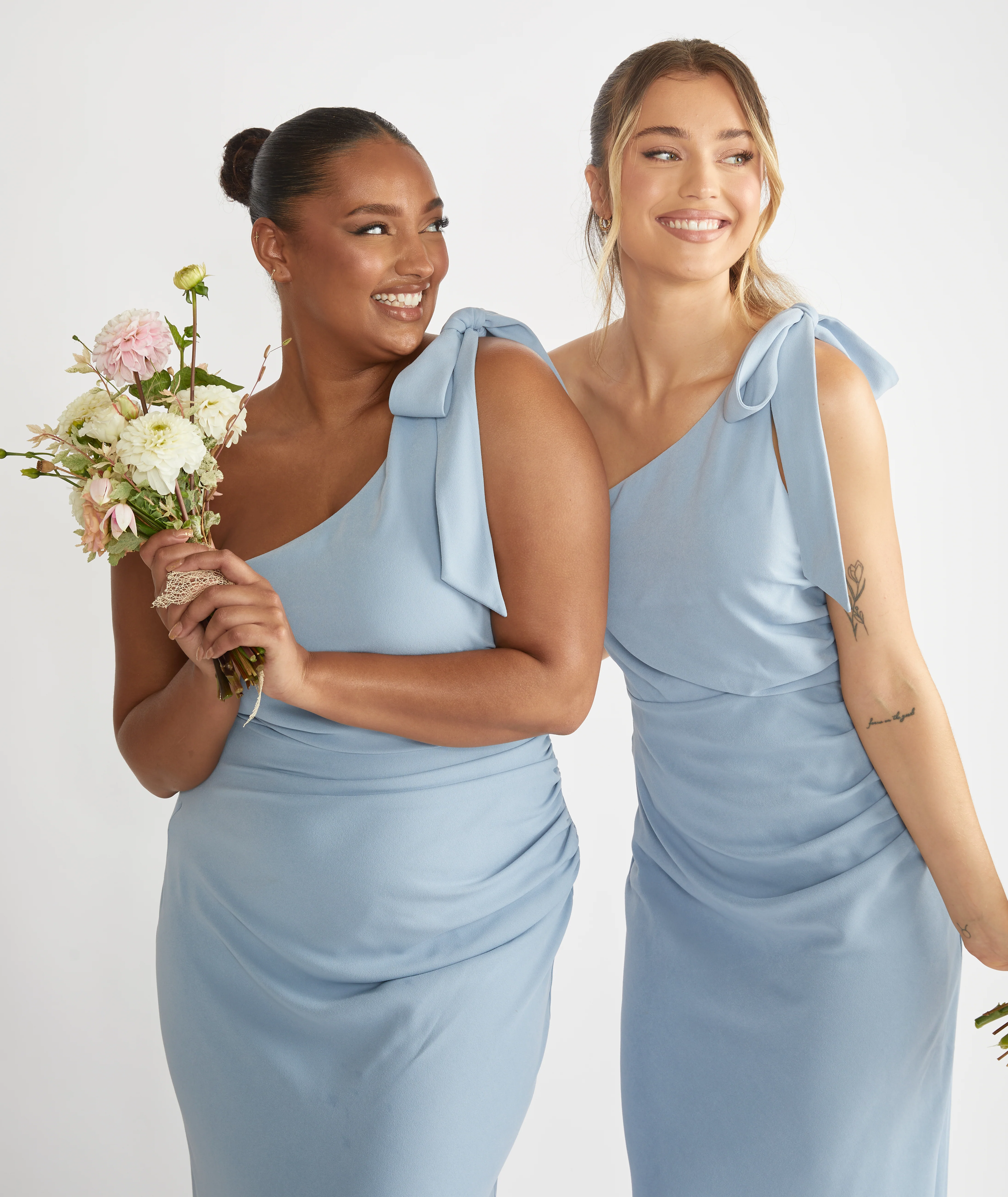Bow One Shoulder Crepe Bridesmaid Dress - Pale Blue - Image 3