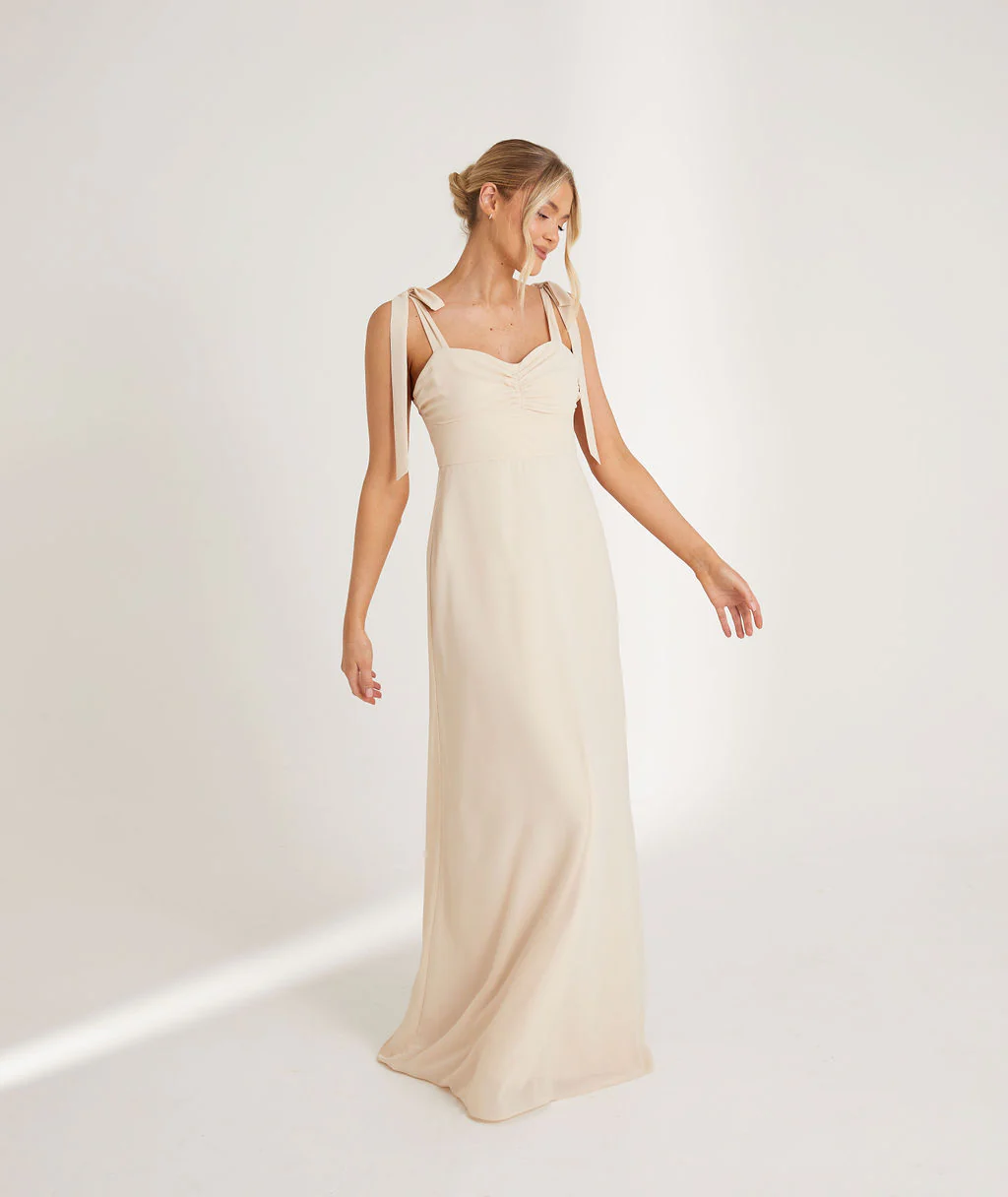 Bow Tie Chiffon Bridesmaid Dress - Butter Cream