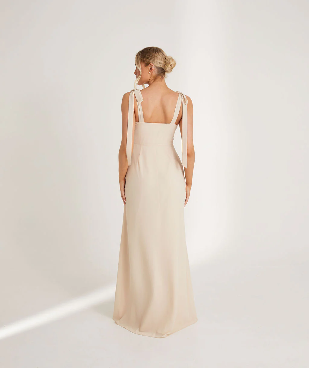 Bow Tie Chiffon Bridesmaid Dress - Butter Cream - Image 6