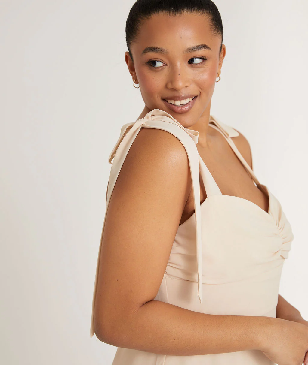 Bow Tie Chiffon Bridesmaid Dress - Butter Cream - Image 7