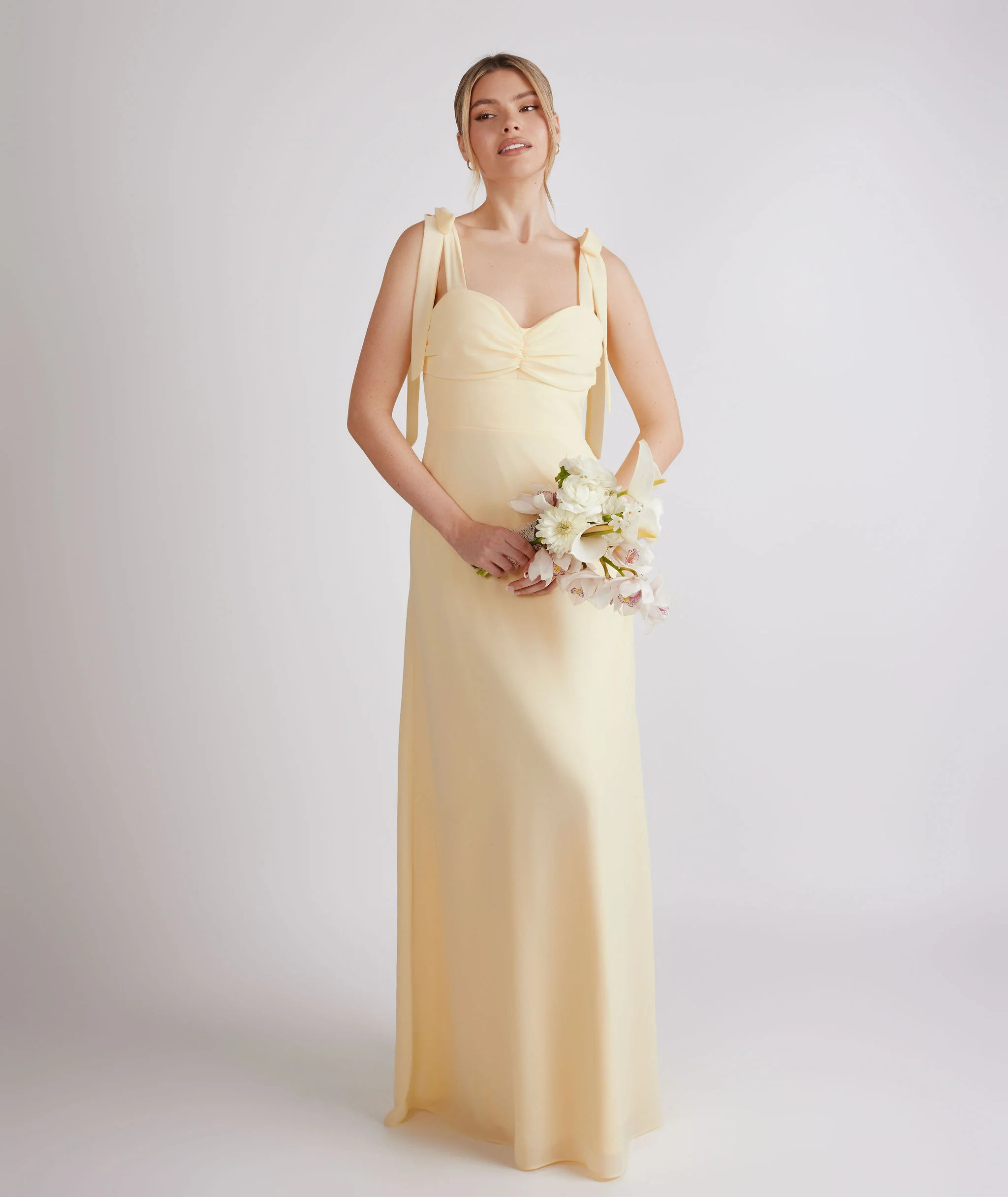 Bow Tie Chiffon Bridesmaid Dress - Butter Lemon - Image 4
