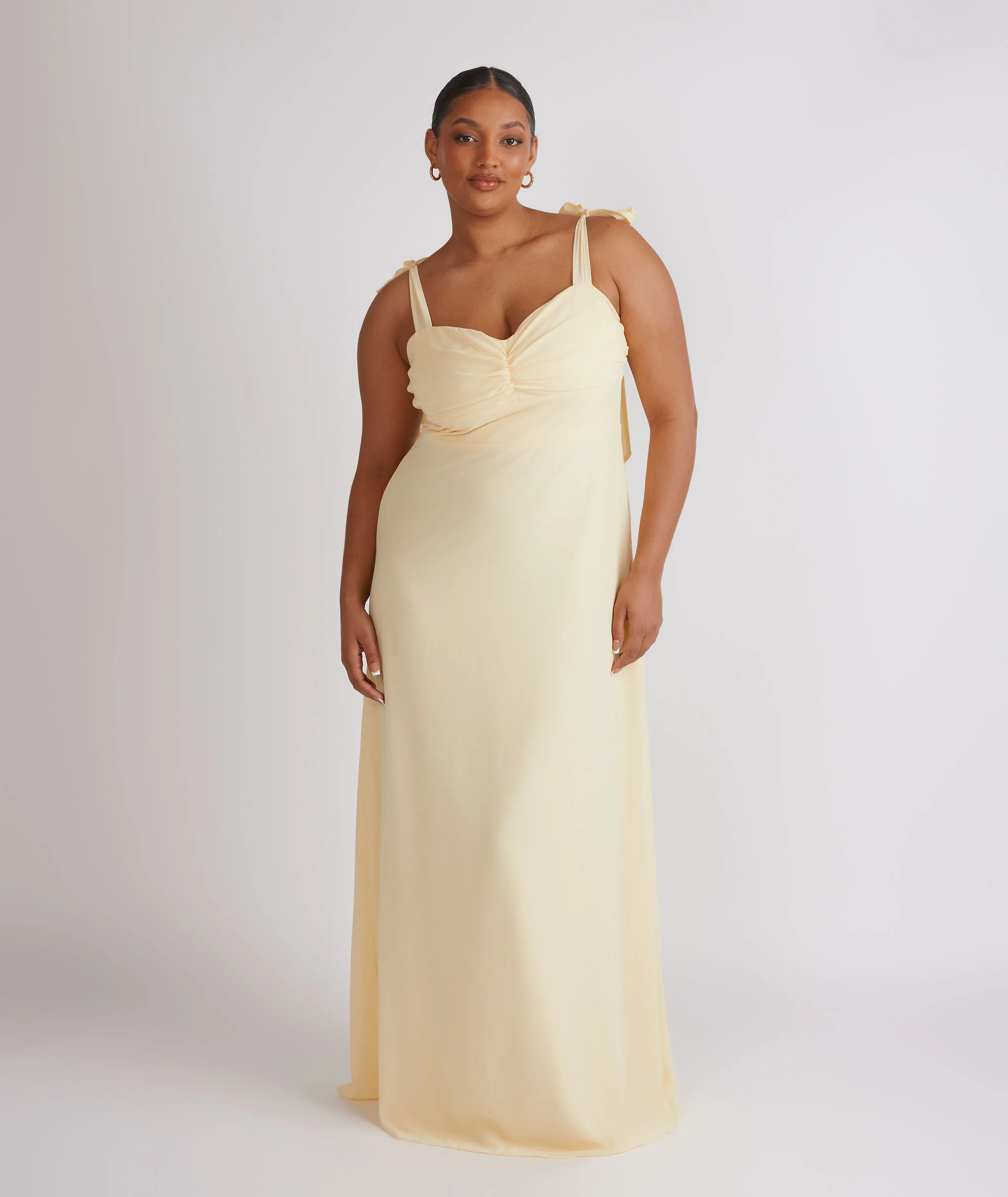 Bow Tie Chiffon Bridesmaid Dress - Butter Lemon - Image 5