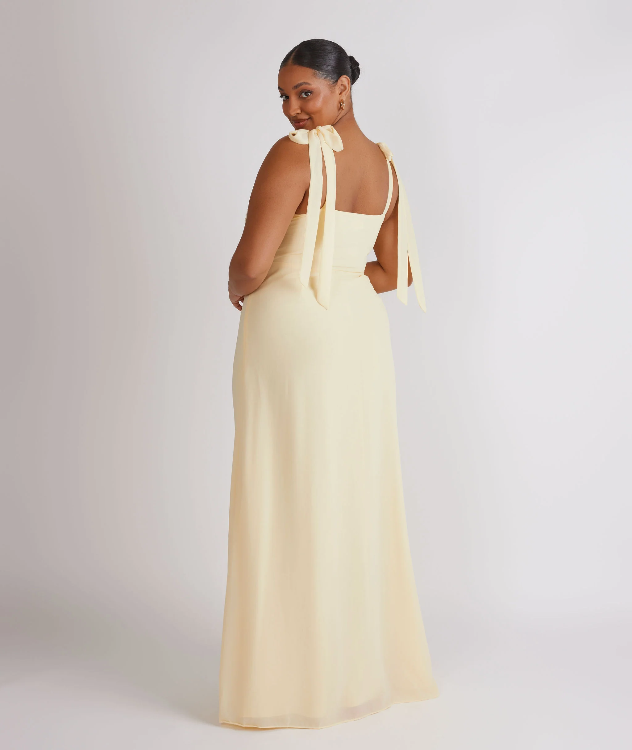 Bow Tie Chiffon Bridesmaid Dress - Butter Lemon - Image 6