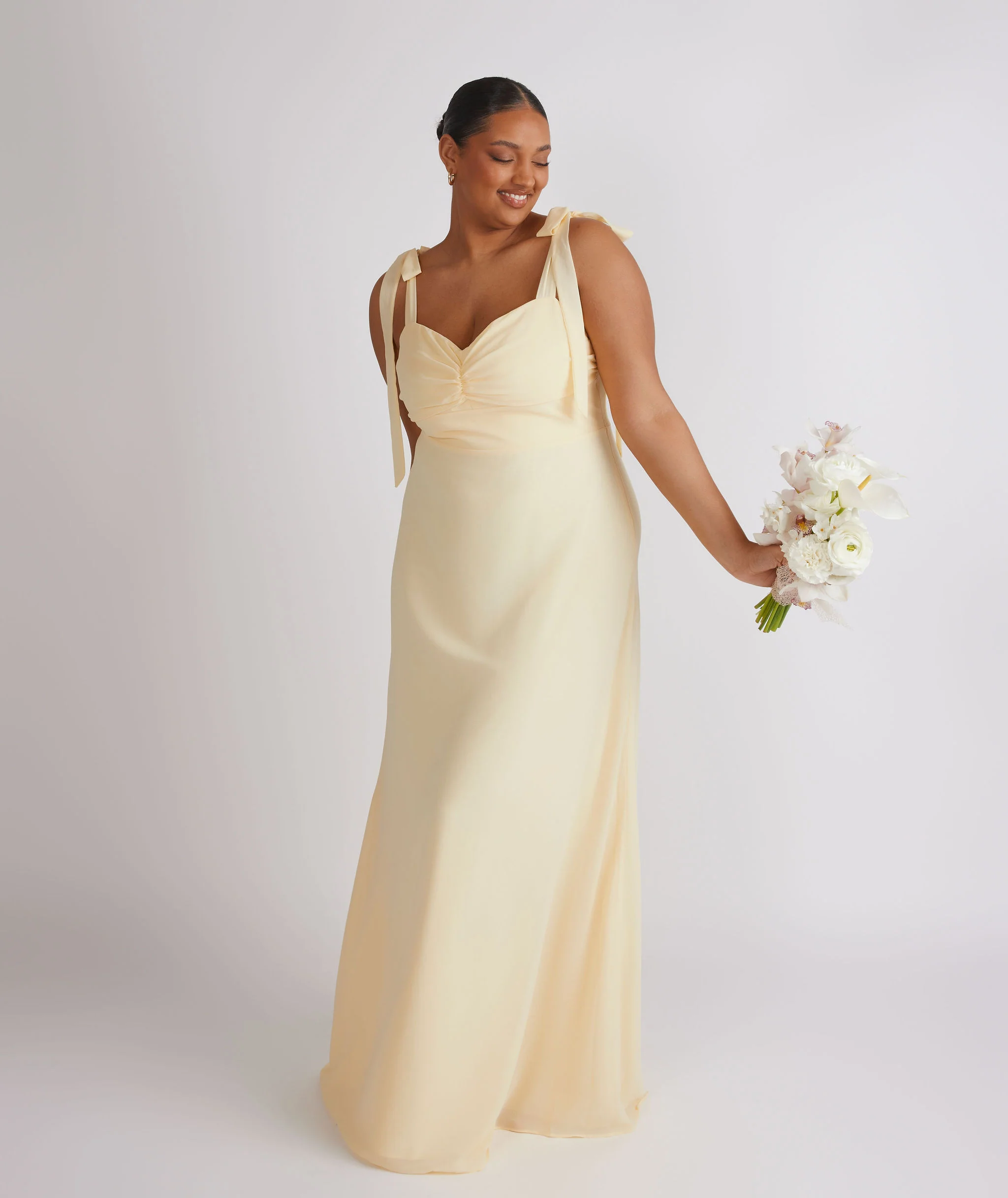 Bow Tie Chiffon Bridesmaid Dress - Butter Lemon - Image 7