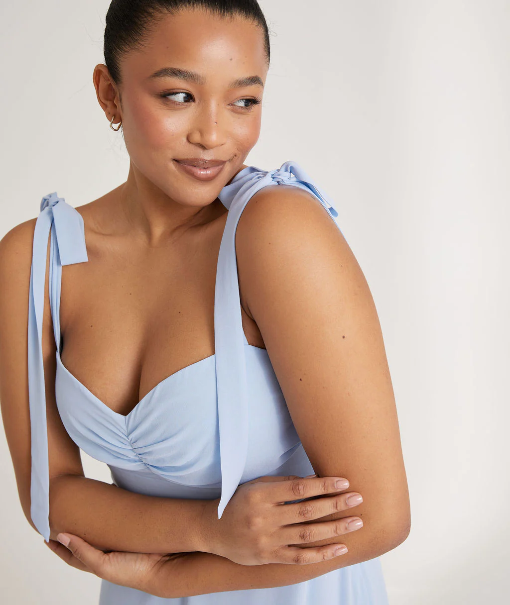 Bow Tie Chiffon Bridesmaid Dress - Cornflower Blue - Image 3