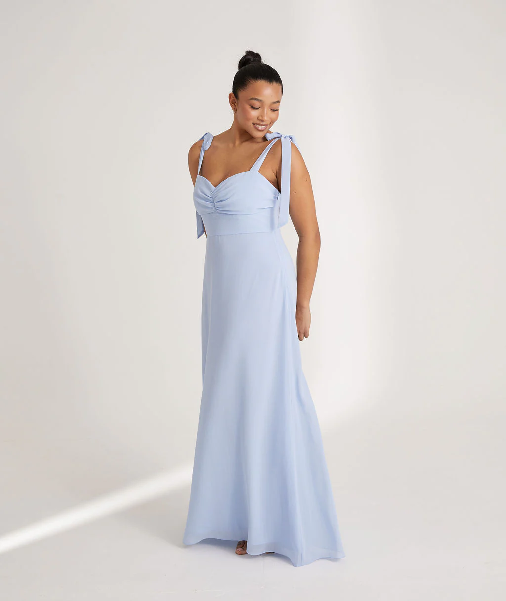 Bow Tie Chiffon Bridesmaid Dress - Cornflower Blue - Image 4
