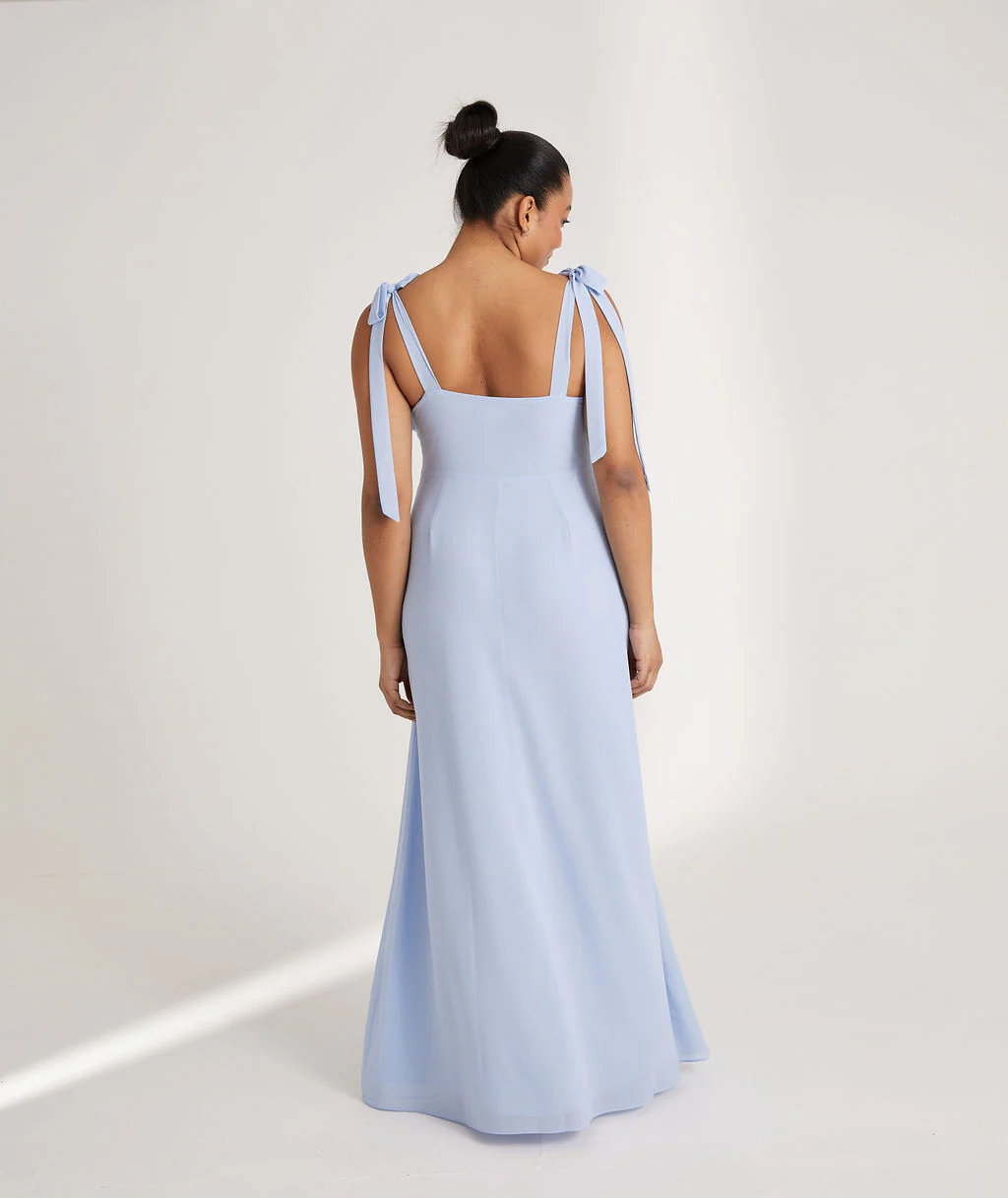 Bow Tie Chiffon Bridesmaid Dress - Cornflower Blue - Image 5