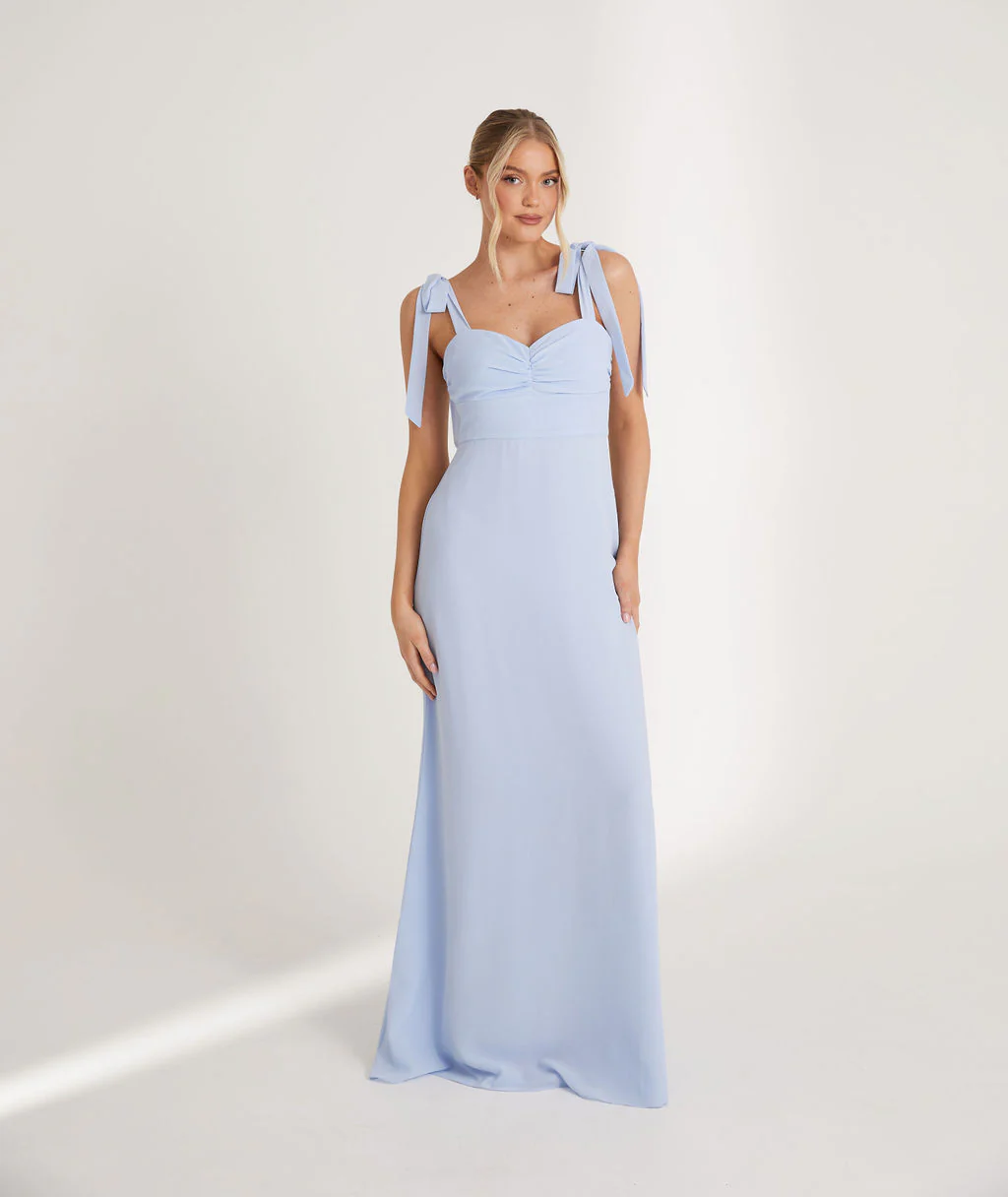 Bow Tie Chiffon Bridesmaid Dress - Cornflower Blue - Image 6