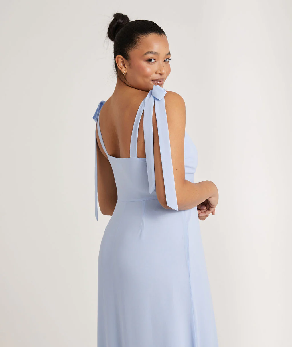 Bow Tie Chiffon Bridesmaid Dress - Cornflower Blue - Image 7