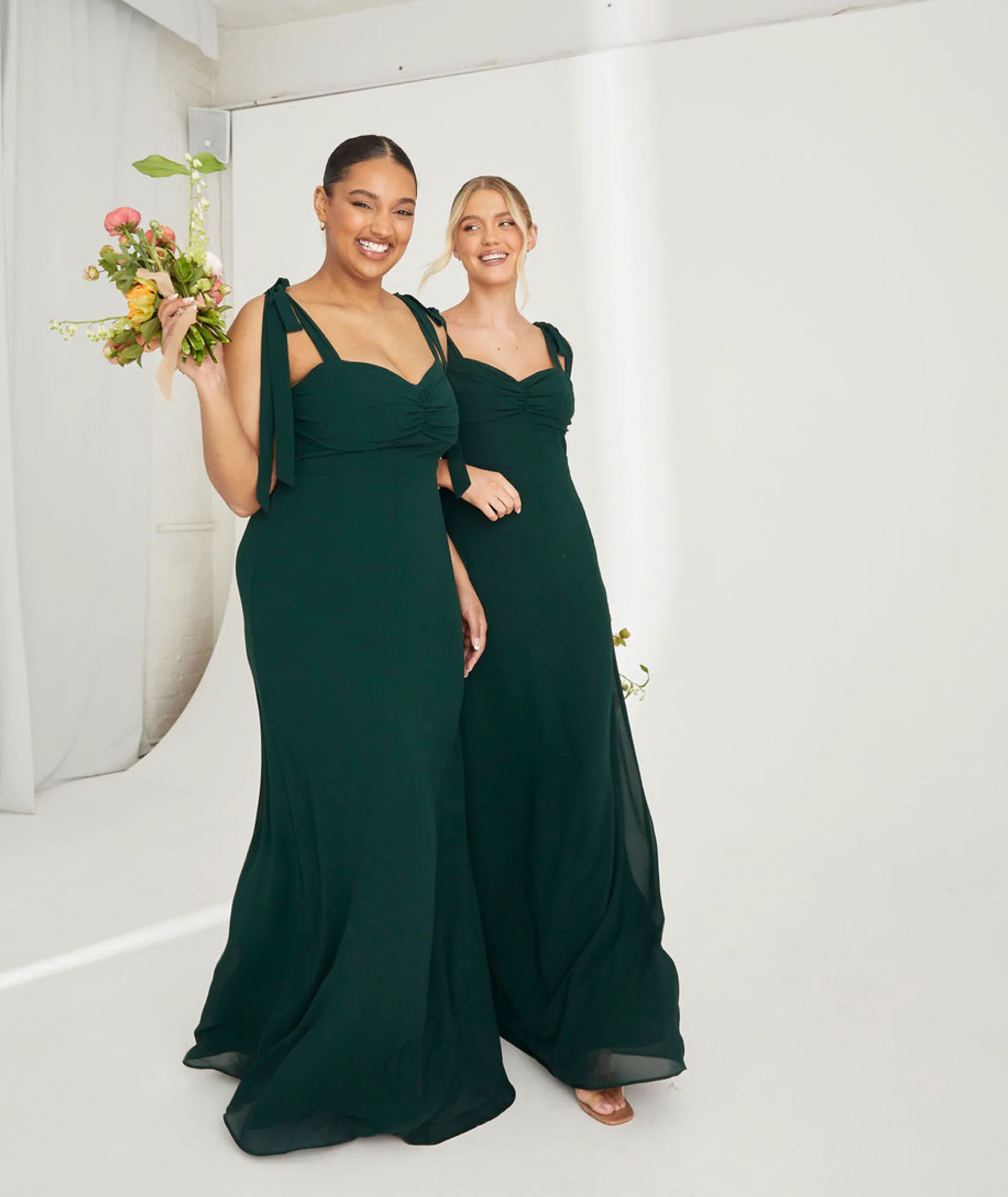 Bow Tie Chiffon Bridesmaid Dress - Emerald