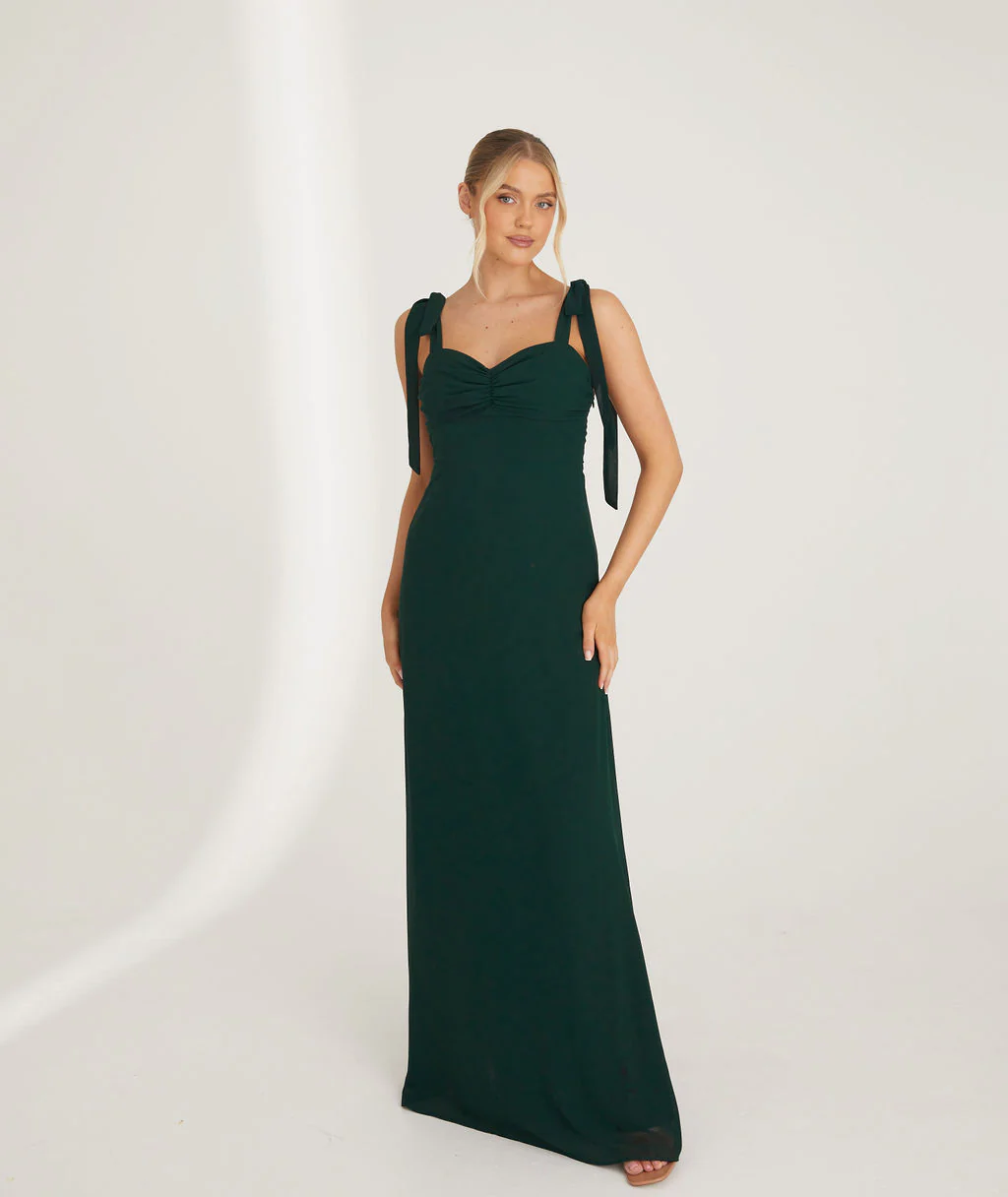 Bow Tie Chiffon Bridesmaid Dress - Emerald - Image 3