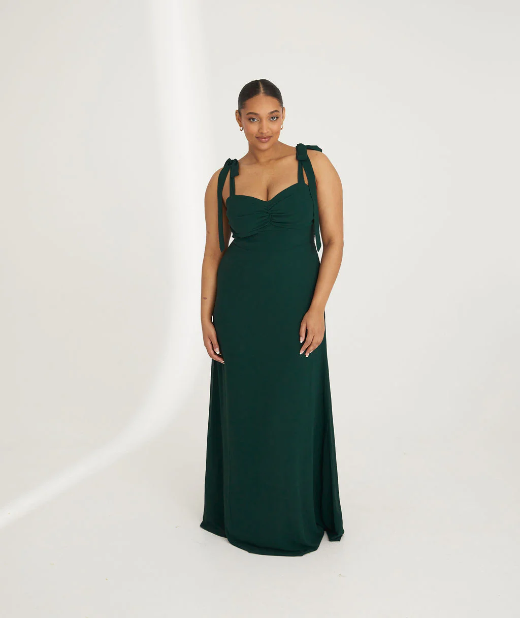 Bow Tie Chiffon Bridesmaid Dress - Emerald - Image 4