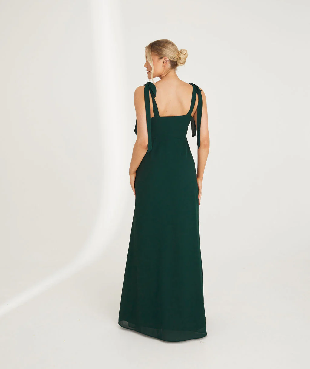 Bow Tie Chiffon Bridesmaid Dress - Emerald - Image 6