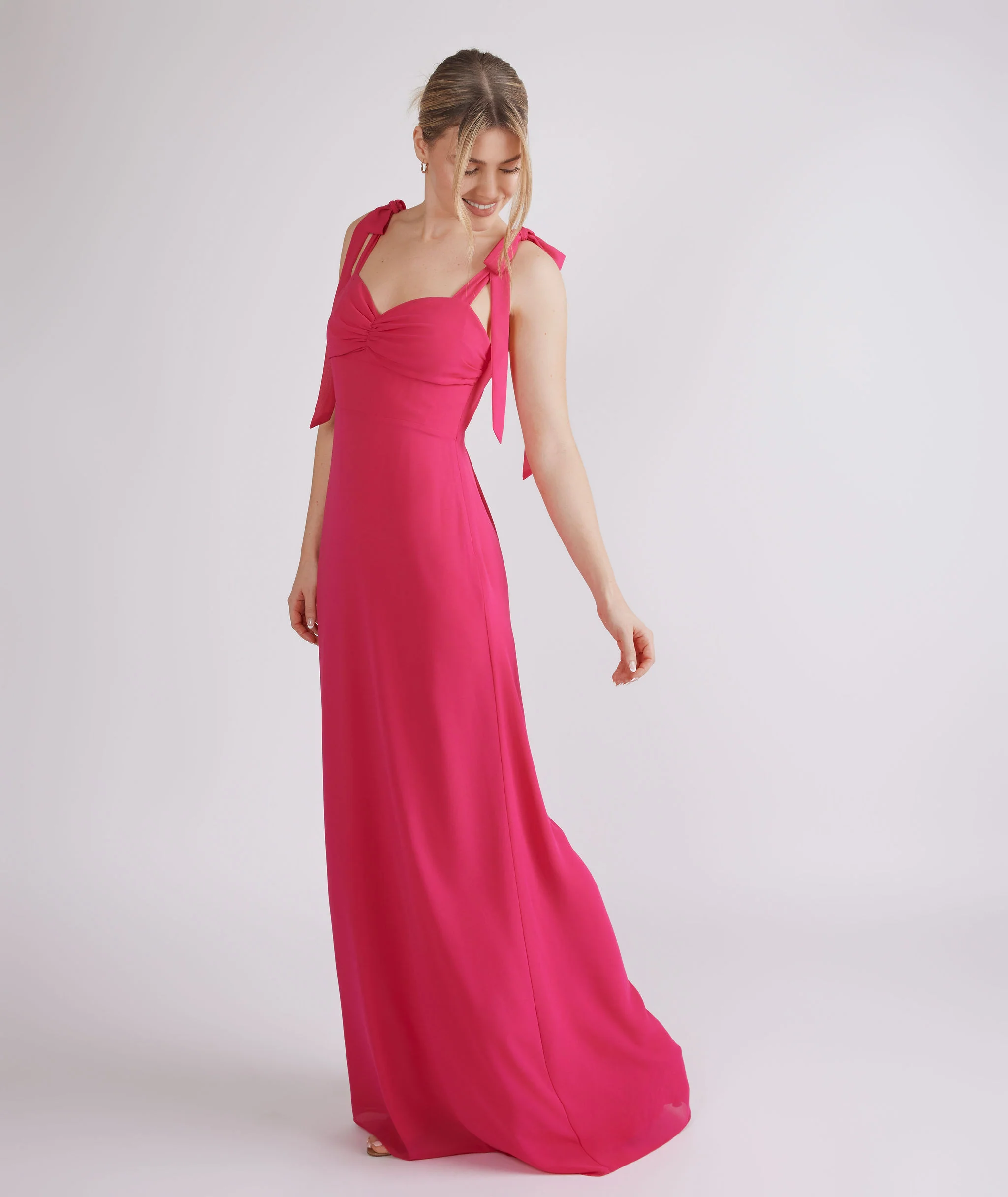 Bow Tie Chiffon Bridesmaid Dress - Fuchsia Pink - Image 2