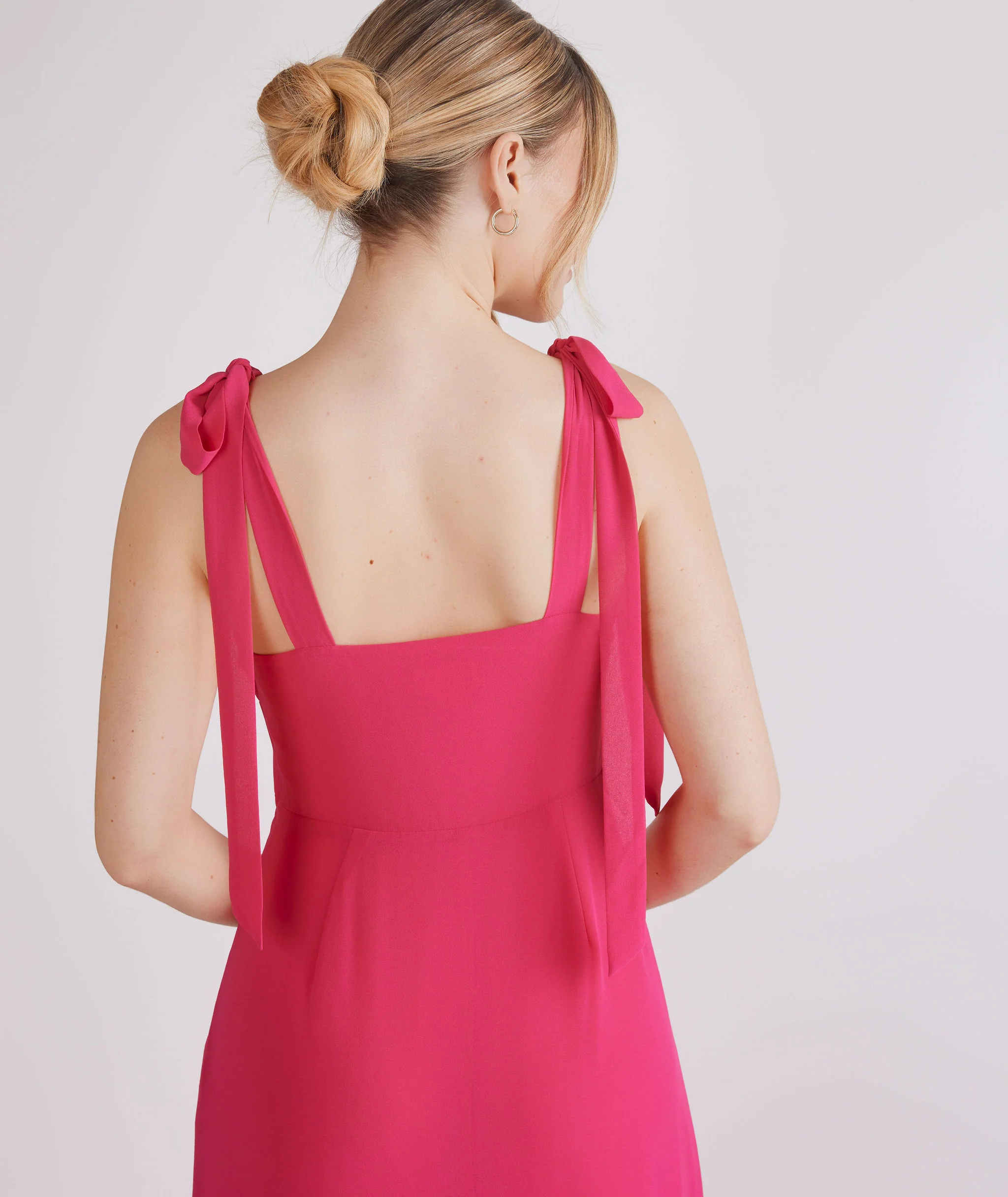 Bow Tie Chiffon Bridesmaid Dress - Fuchsia Pink - Image 3
