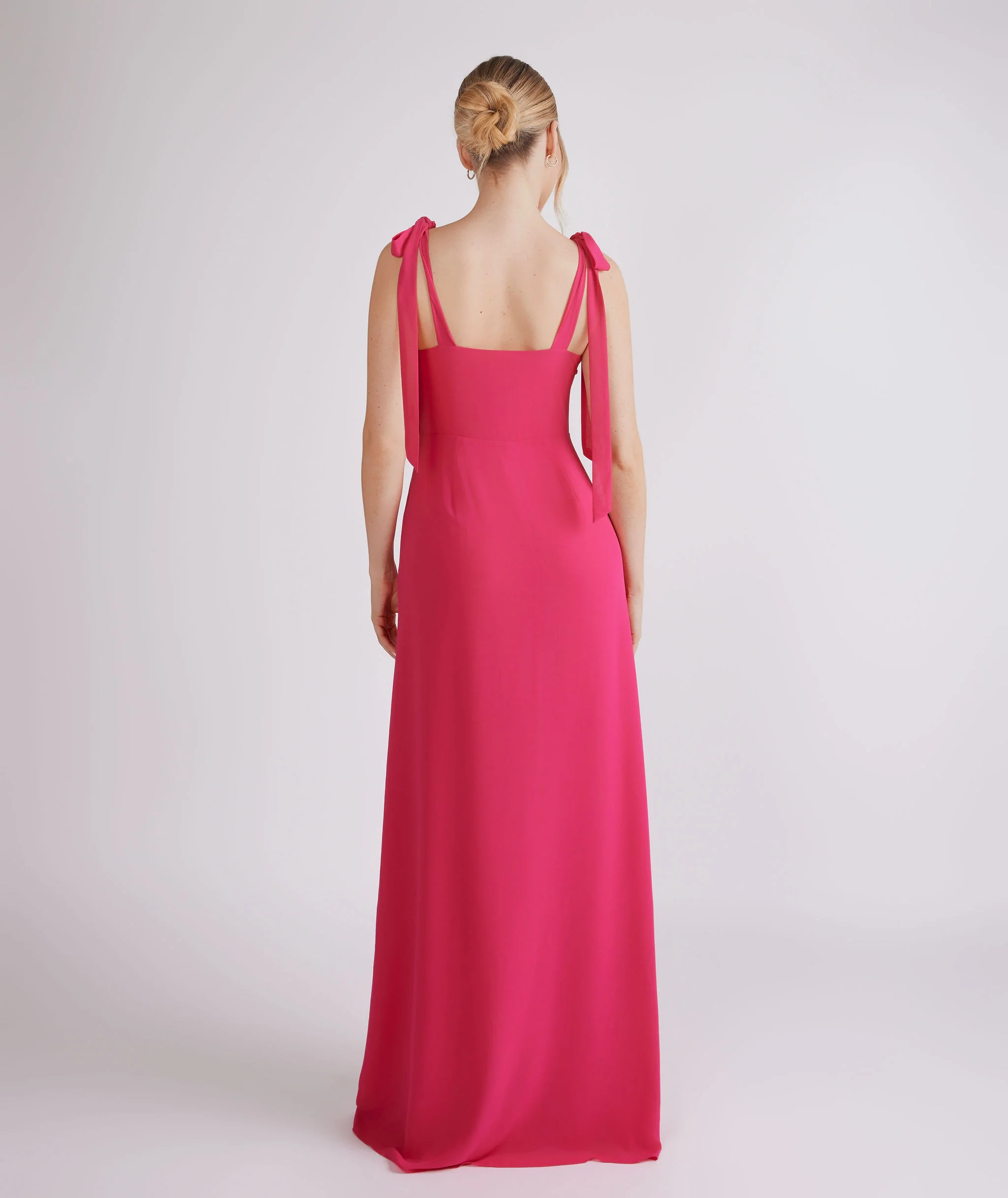 Bow Tie Chiffon Bridesmaid Dress - Fuchsia Pink - Image 4