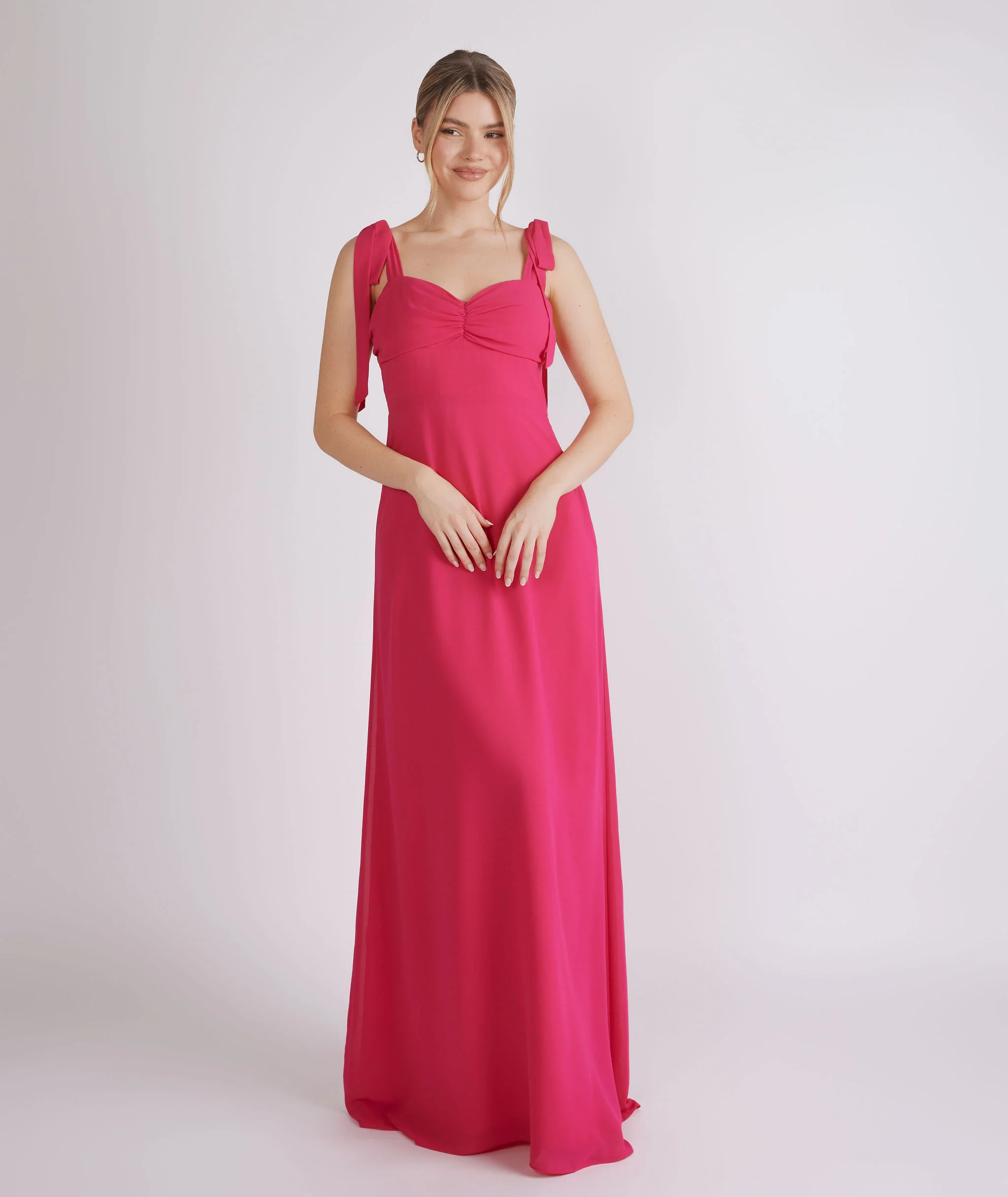 Bow Tie Chiffon Bridesmaid Dress - Fuchsia Pink - Image 5