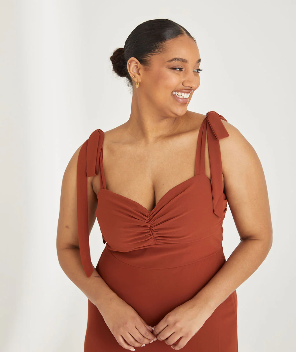 Bow Tie Chiffon Bridesmaid Dress - Rust - Image 3