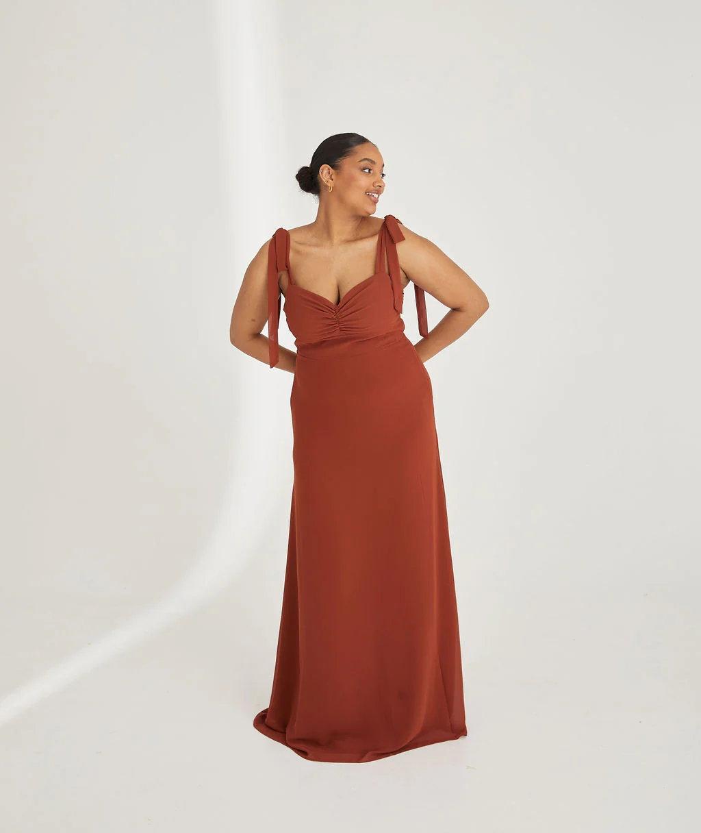 Bow Tie Chiffon Bridesmaid Dress - Rust - Image 4