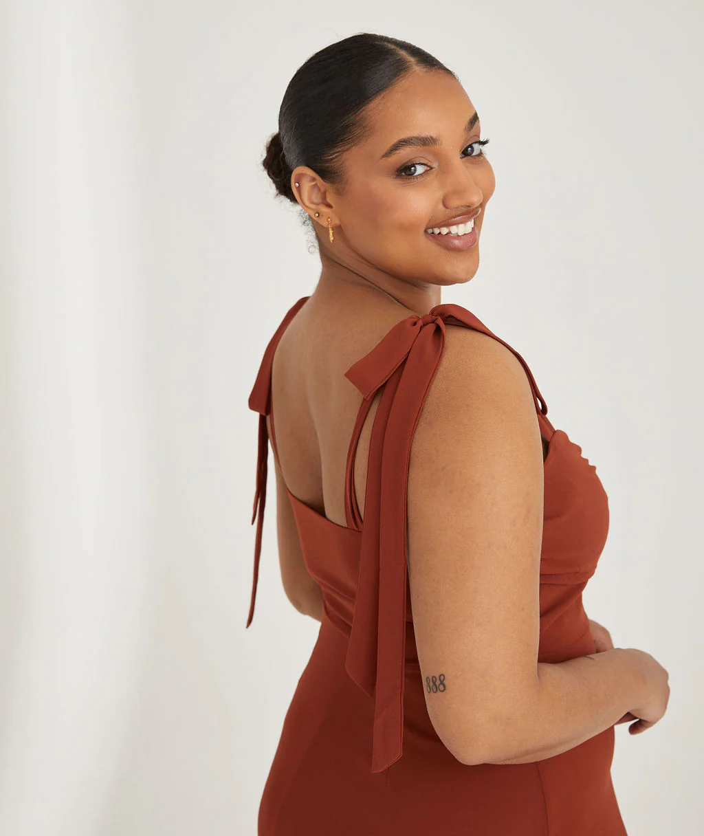 Bow Tie Chiffon Bridesmaid Dress - Rust - Image 5