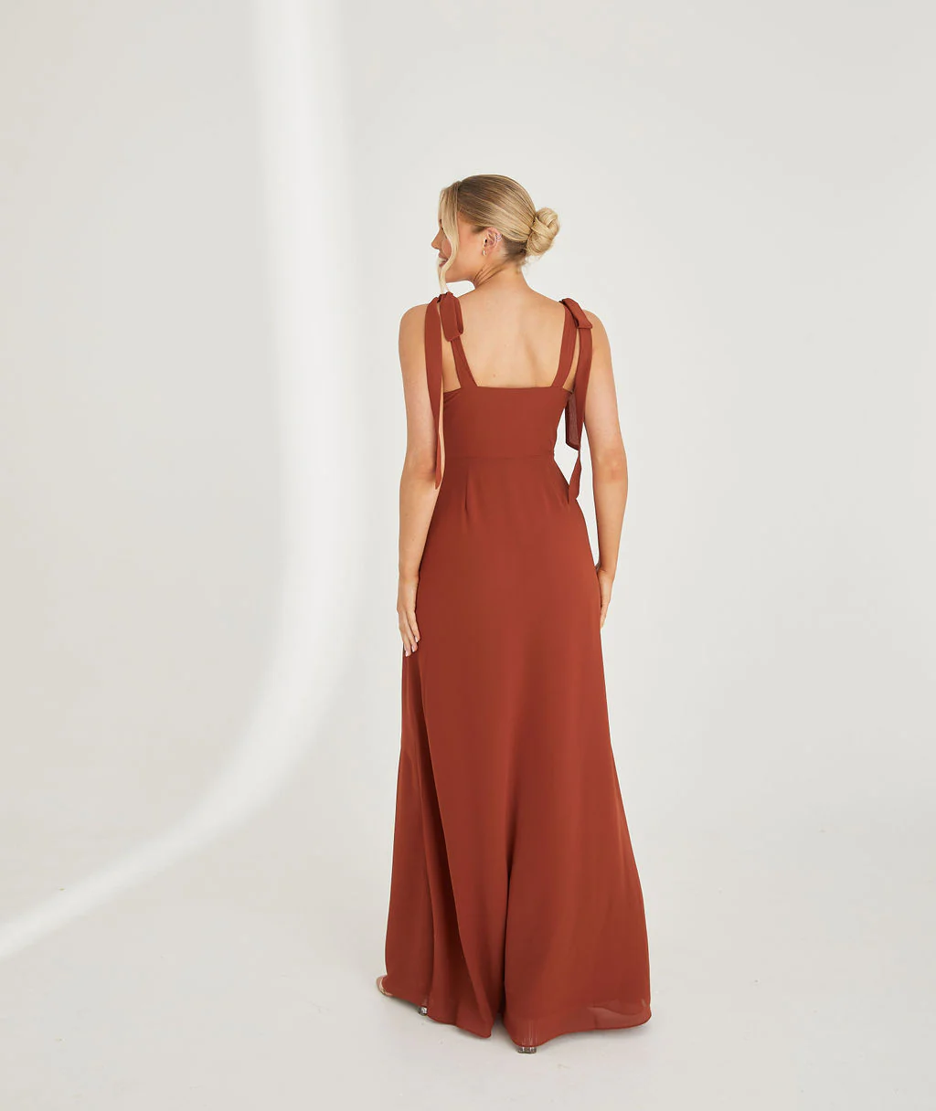 Bow Tie Chiffon Bridesmaid Dress - Rust - Image 6