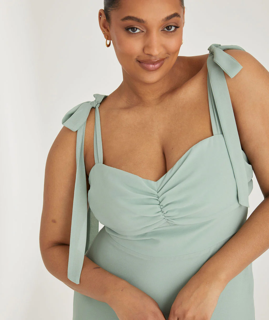 Bow Tie Chiffon Bridesmaid Dress - Sage - Image 3