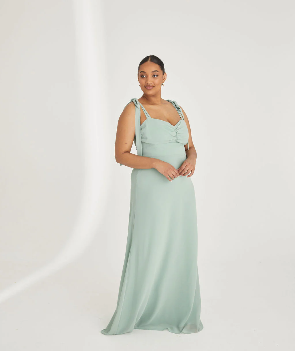 Bow Tie Chiffon Bridesmaid Dress - Sage - Image 4